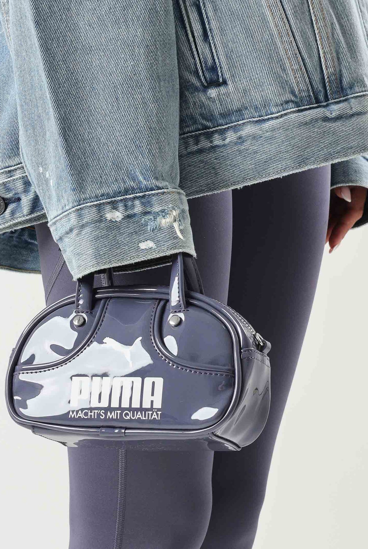 PUMA Borsa mini a mano micro grigio per donna con doppi manici, tracolla regolabile e finitura lucida. 091824 16 PUMA