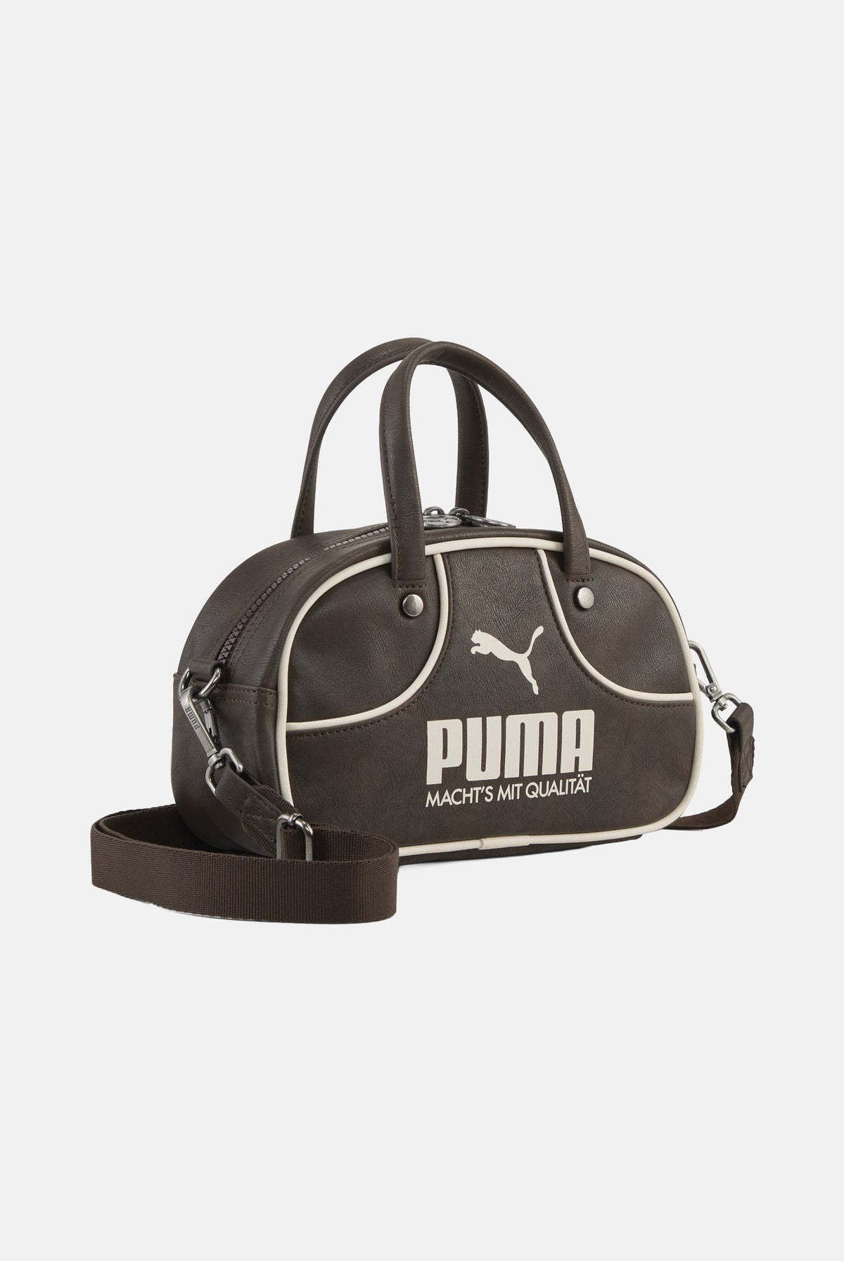 PUMA Borsa mini a mano marrone per donna con doppi manici, tracolla regolabile e logo iconico frontale. 092319 03 PUMA
