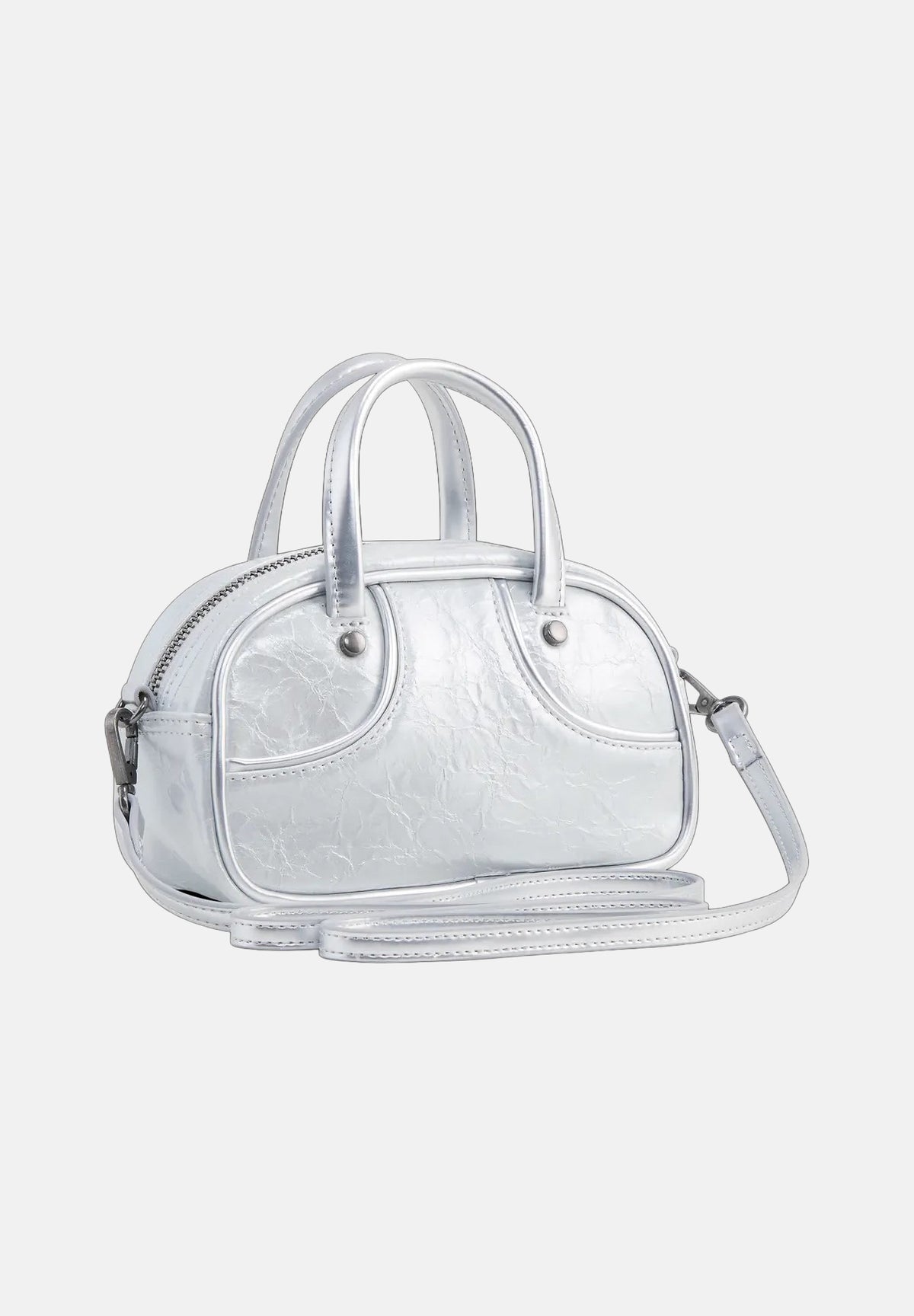 PUMA Borsa mini a mano grigio da donna con finitura metallizzata, doppi manici e tracolla removibile. 092862 01 PUMA
