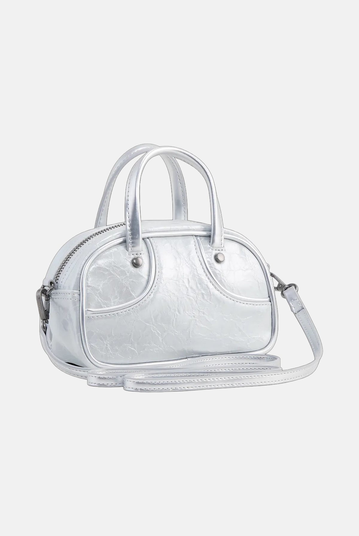 PUMA Borsa mini a mano grigio da donna con finitura metallizzata, doppi manici e tracolla removibile. 092862 01 PUMA