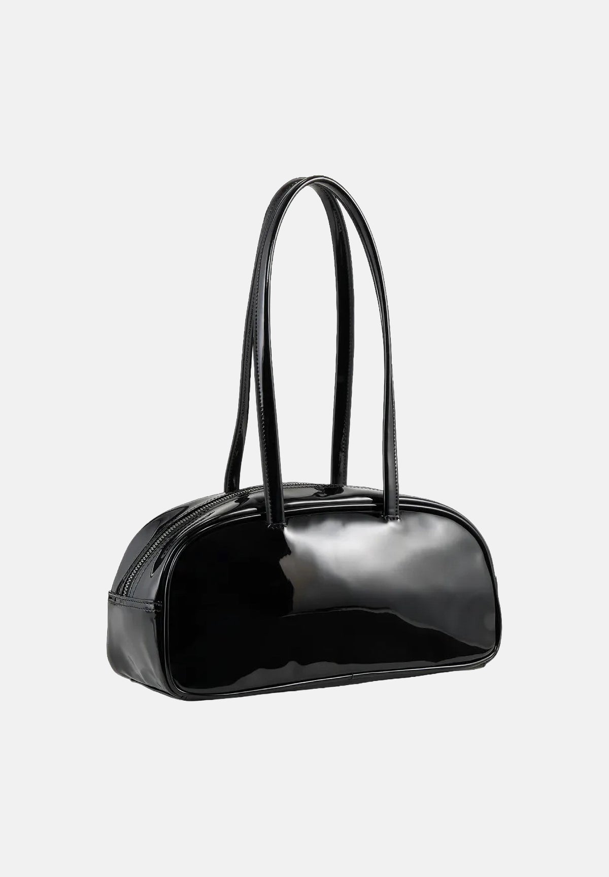 PUMA Borsa a spalla nera da donna con finitura vernice lucida e doppi manici estesi. 092864 01 PUMA
