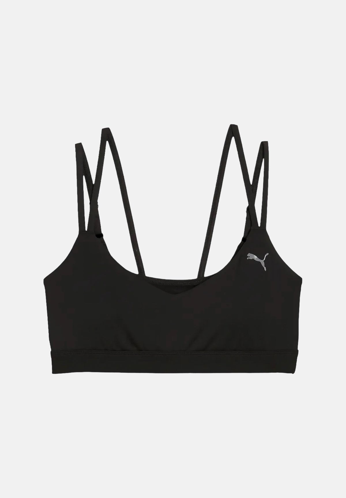 PUMA Top sportivo MID IMPACT nero da donna con spalline incrociate sul retro e logo cat riflettente. 529062 01 PUMA