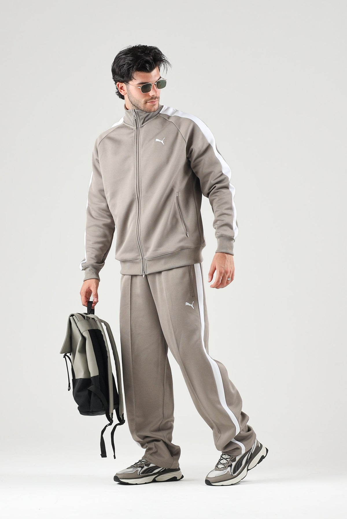 PUMA Felpa con zip T7 ALWAYS ON beige per uomo con bande laterali a contrasto. 629587 81 PUMA