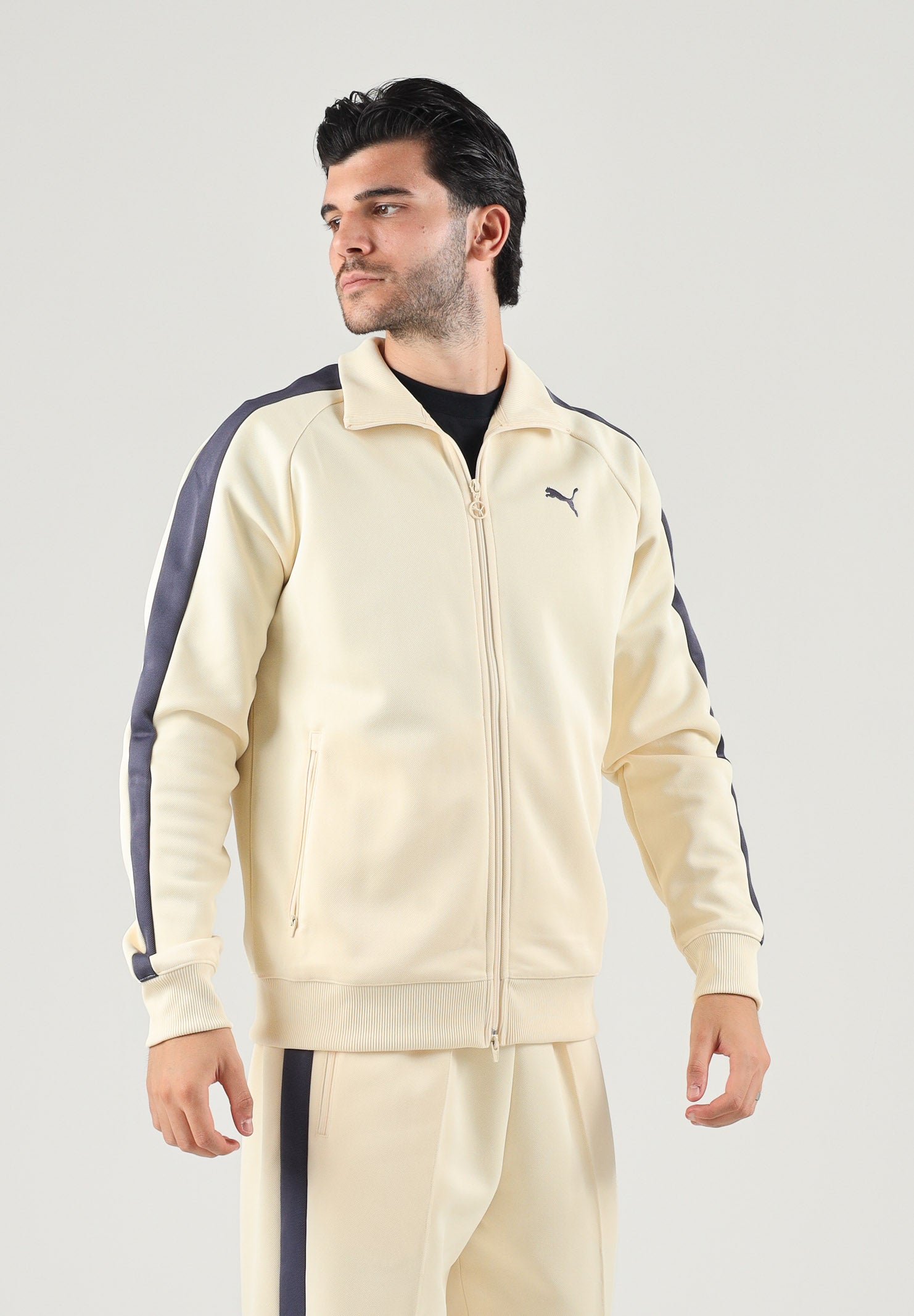 PUMA Felpa con zip gialla per uomo con bande laterali a contrasto. 629587 88 PUMA