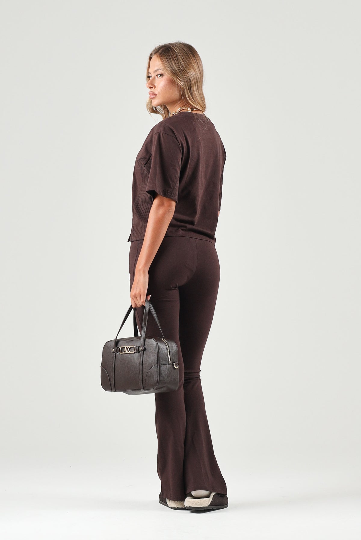 PUMA Leggings FLARED brown per donna a vita alta con fondo svasato a zampa e logo cat. 631542 33 PUMA