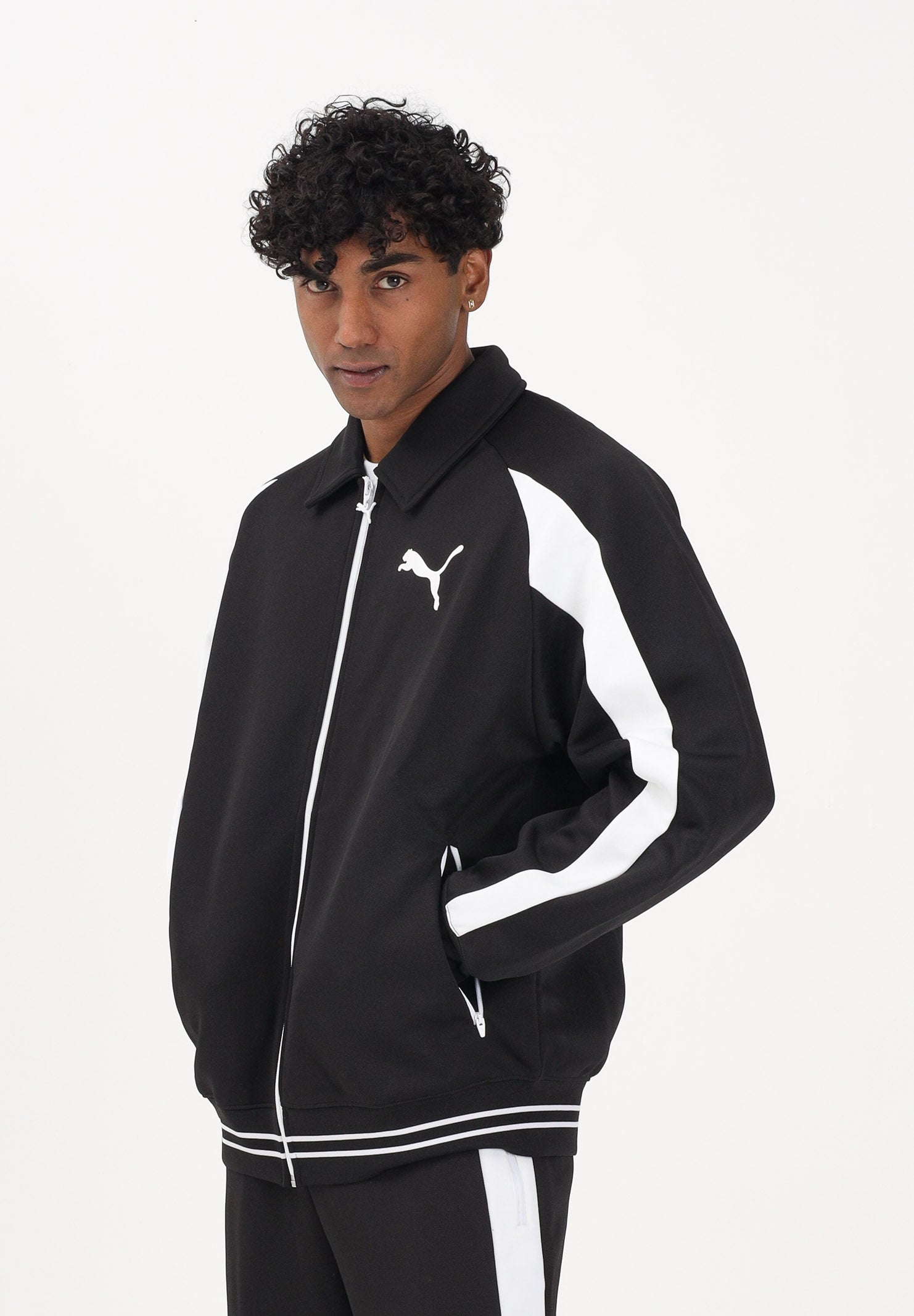 PUMA Felpa con zip T7 Big Cat nera da uomo 634400 01 PUMA