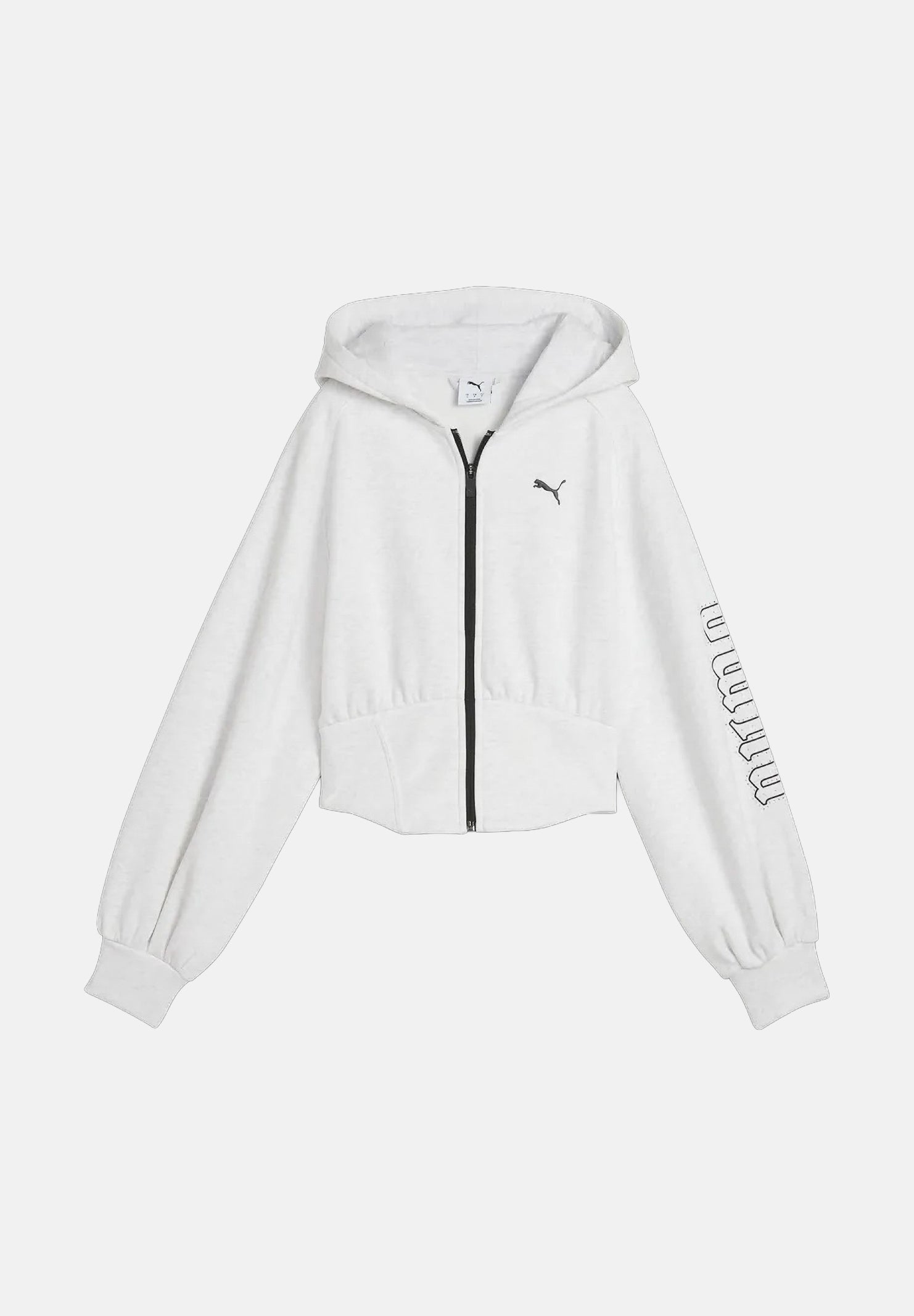 PUMA Felpa con zip STREET GLAM BEDAZZLED HOODIE bianca per donna con maniche a palloncino e dettagli in strass. 636651 05 PUMA