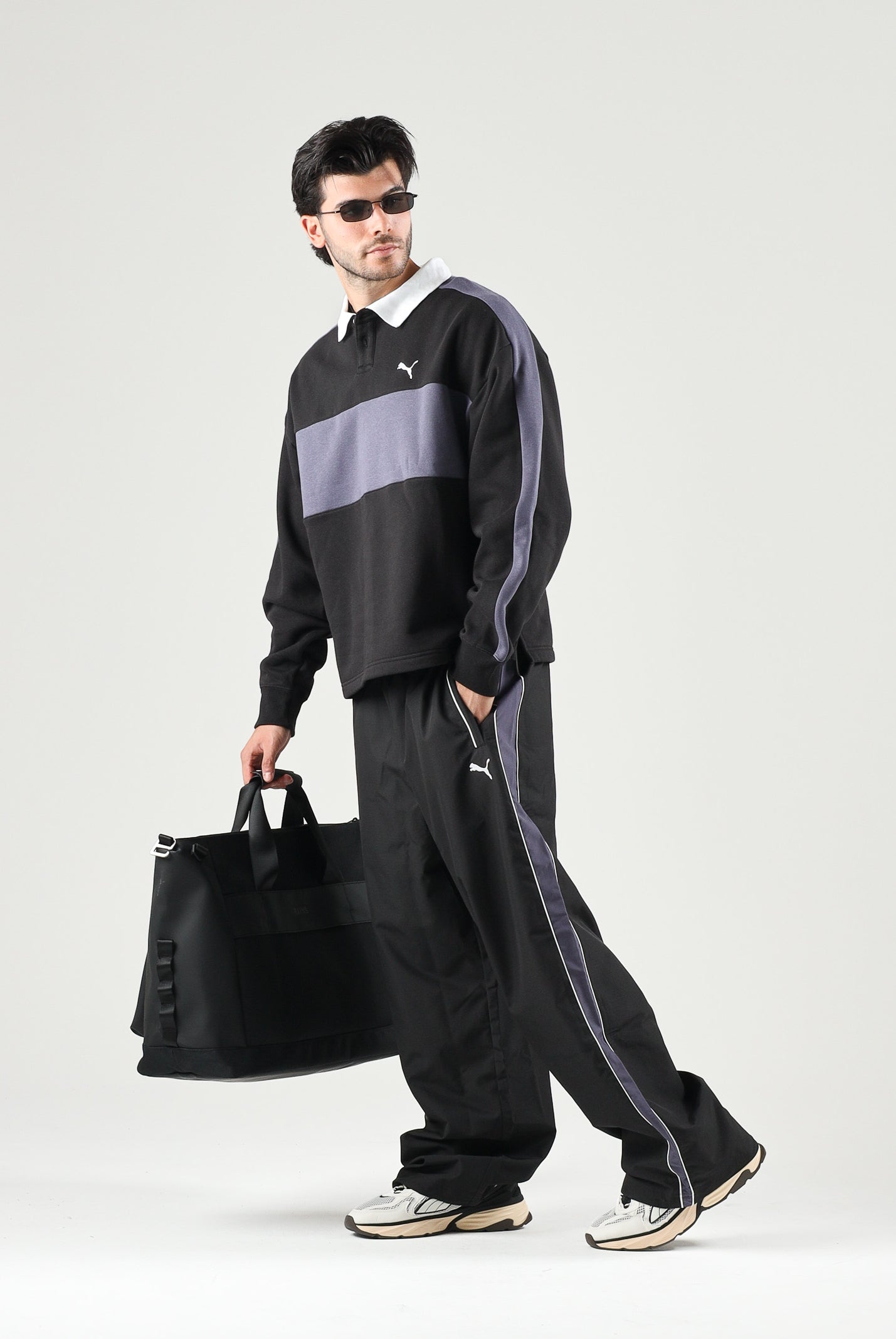 PUMA Polo CREWNECK nera per uomo con colletto a contrasto, patta con bottoni 636728 01 PUMA