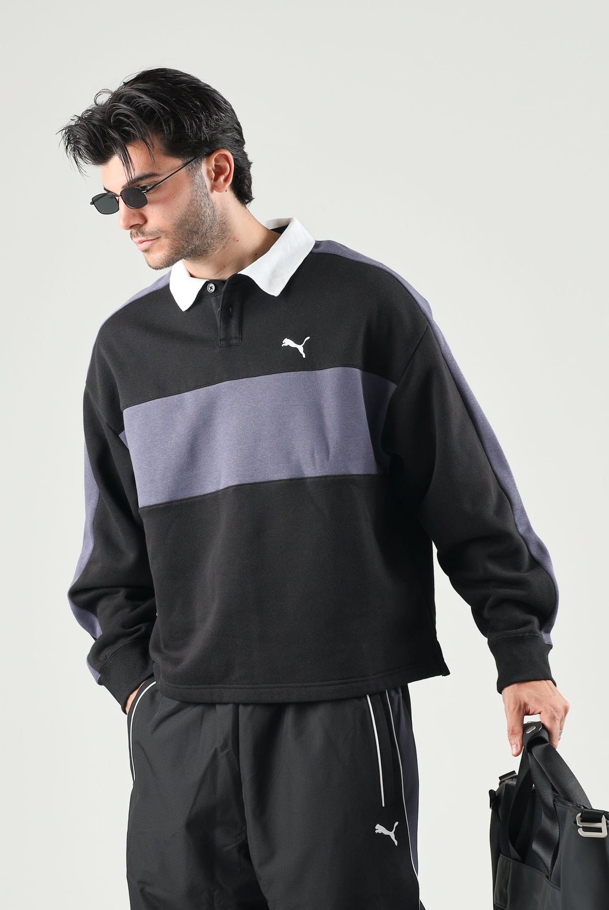 PUMA Polo CREWNECK nera per uomo con colletto a contrasto, patta con bottoni 636728 01 PUMA
