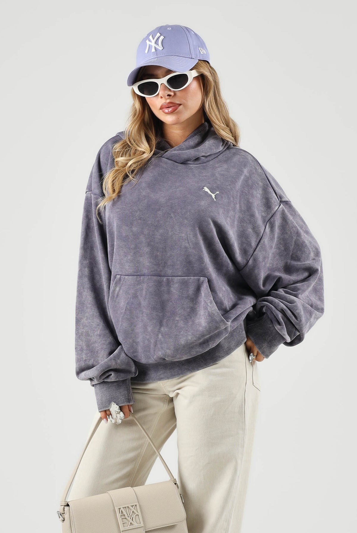 PUMA Felpa con cappuccio DARE TO WASHED viola per uomo e donna con fantasia lavaggio vintage 638738 35 PUMA