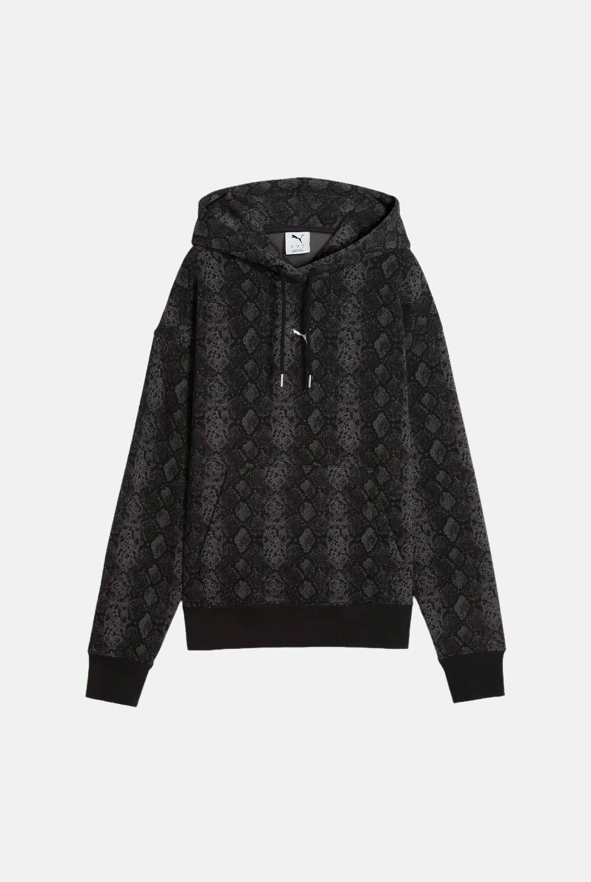 PUMA Felpa con cappuccio CLASSICS nera per donna con trama animalier pitonata 638748 01 PUMA