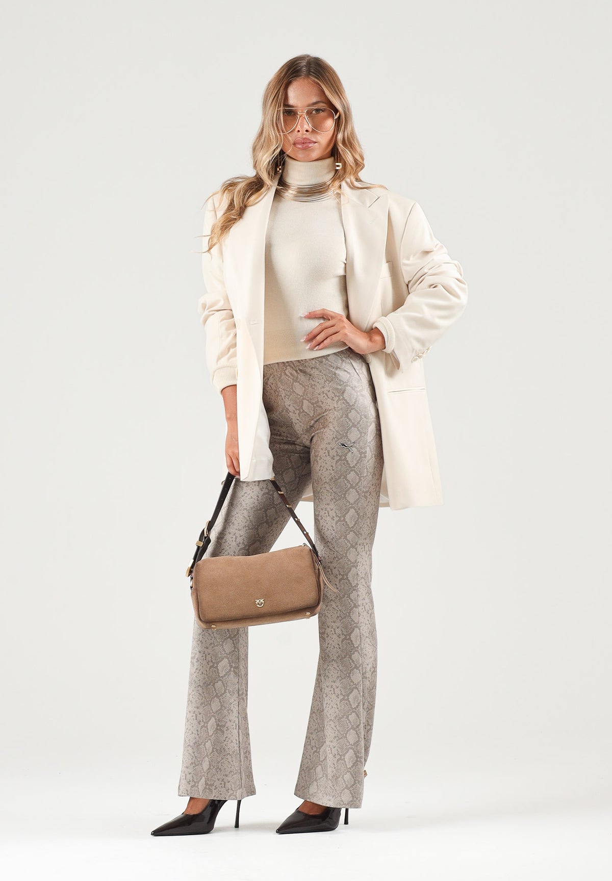 PUMA Leggings CLASSICS PYTHON beige per donna con trama pitonata tono su tono 638750 81 PUMA