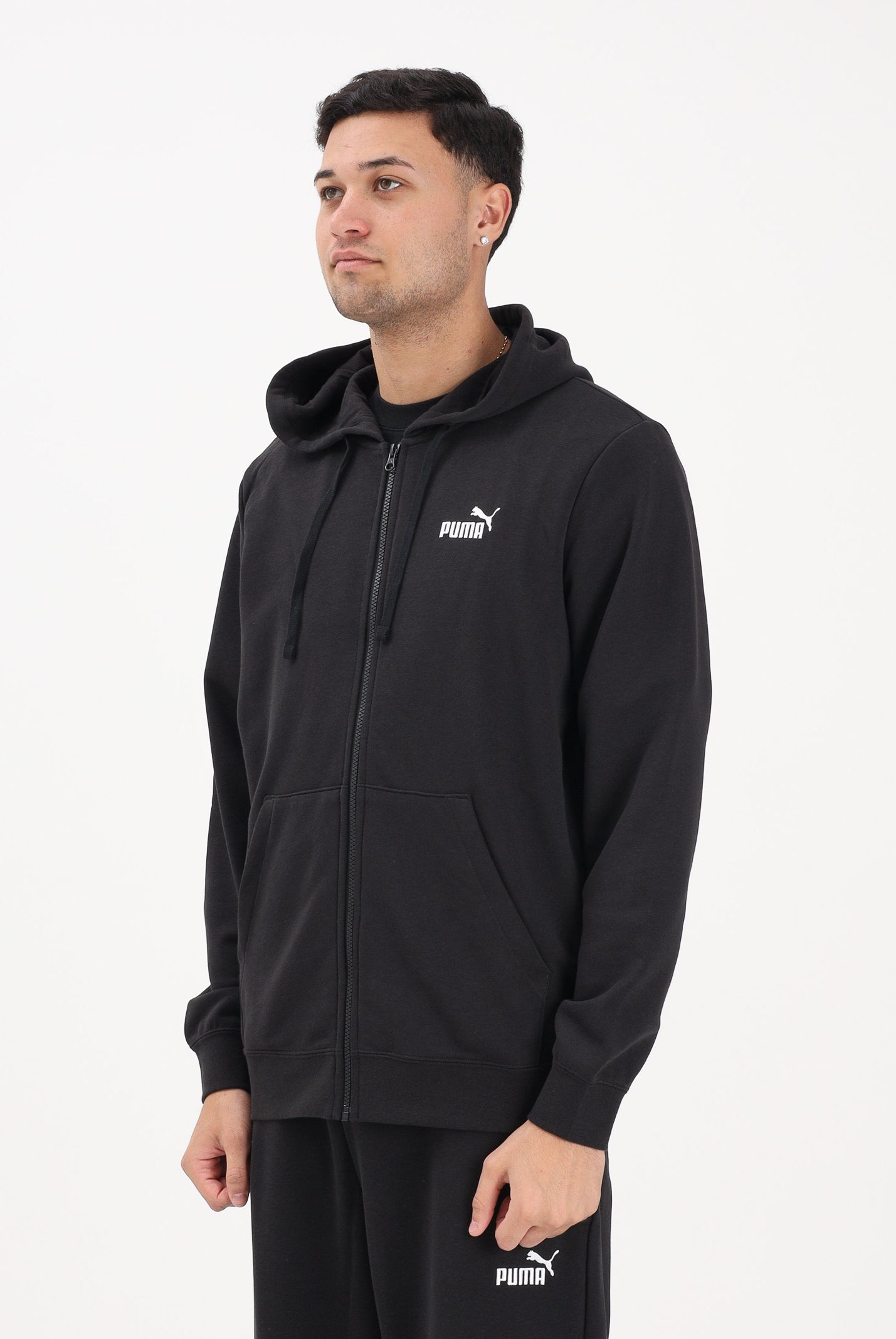 PUMA Felpa con zip Essentials nera da uomo 682588 01 PUMA