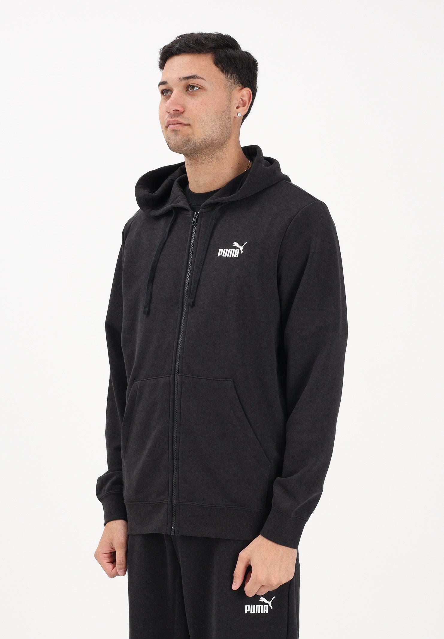 PUMA Felpa con zip Essentials nera da uomo 682588 01 PUMA
