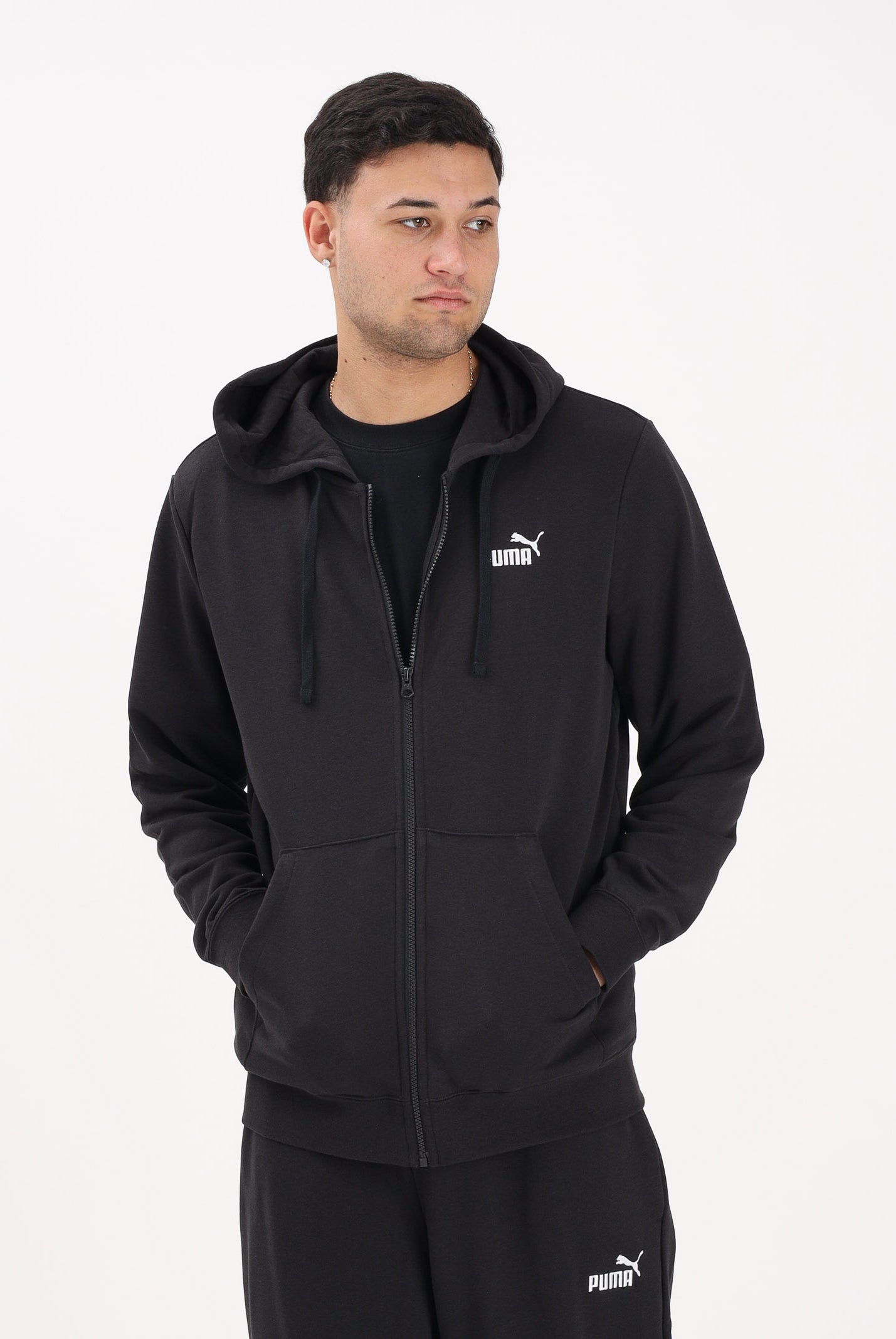 PUMA Felpa con zip Essentials nera da uomo 682588 01 PUMA