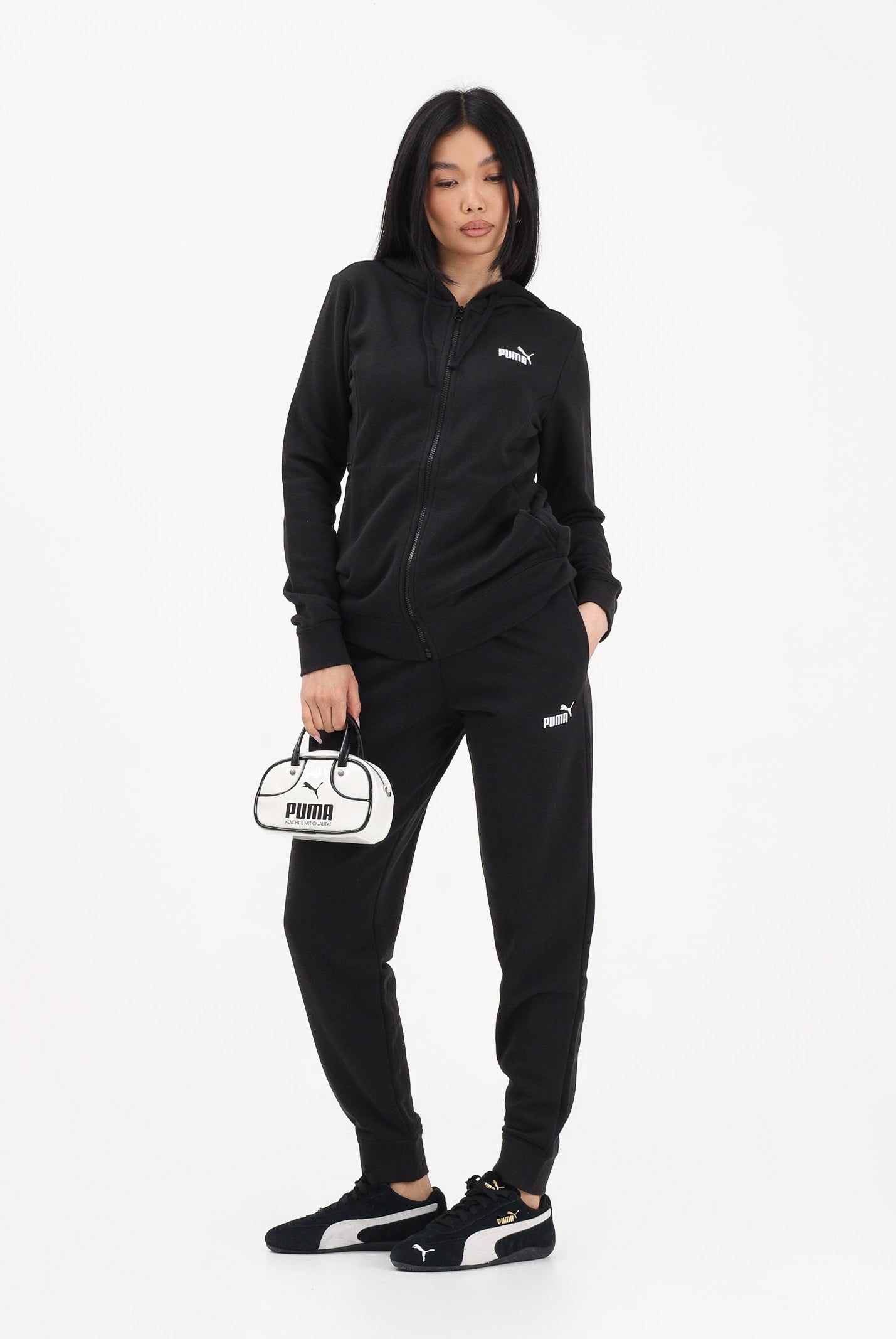 PUMA Tuta nera da donna con logo 691902 01 PUMA