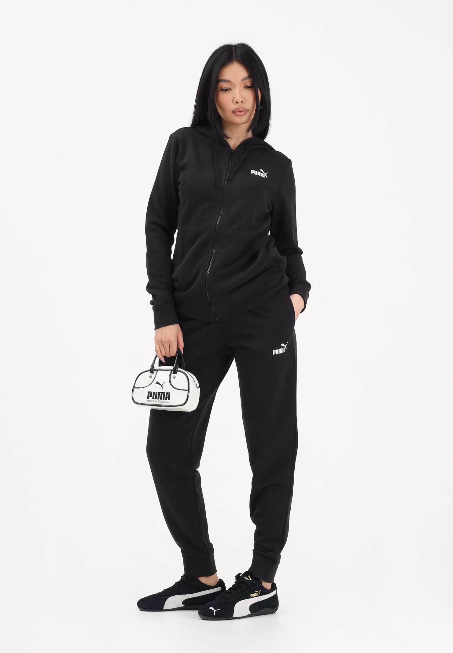 PUMA Tuta nera da donna con logo 691902 01 PUMA