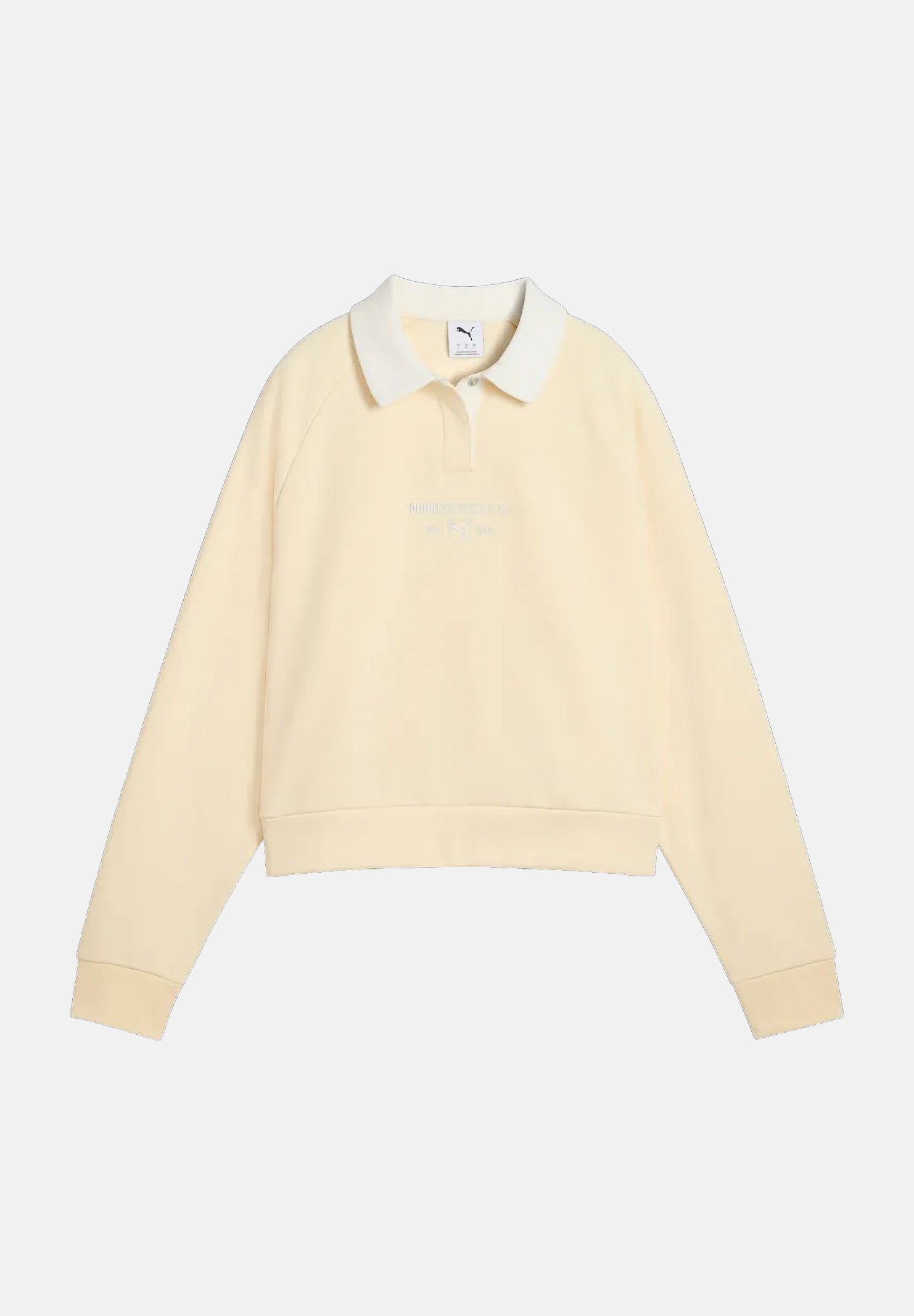 PUMA Felpa girocollo INFUSE RUGBY giallo-burro da donna con colletto polo a contrasto, bottoni coperti e polsini a costine. 694011 88 PUMA