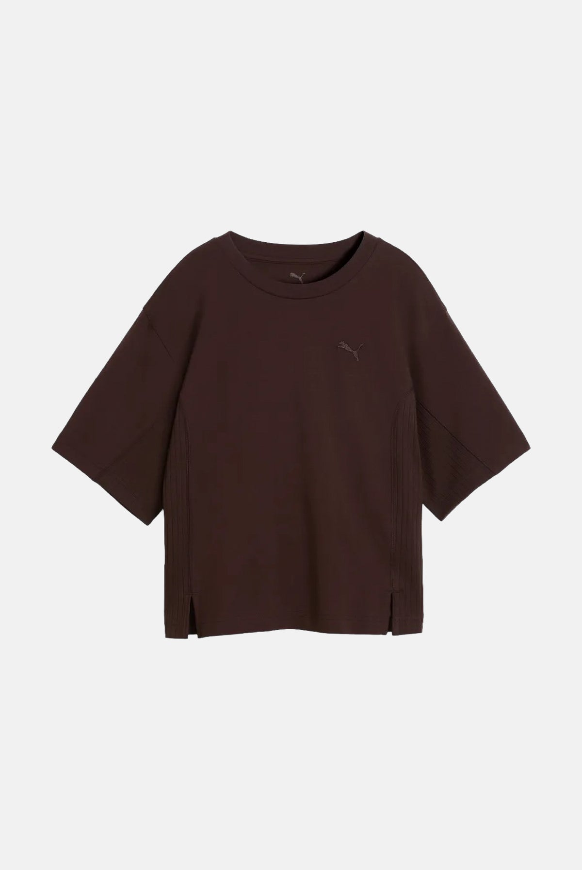 PUMA T-shirt manica corta RELAXED marrone da donna con taglio cropped e spacchetti laterali. 694030 33 PUMA