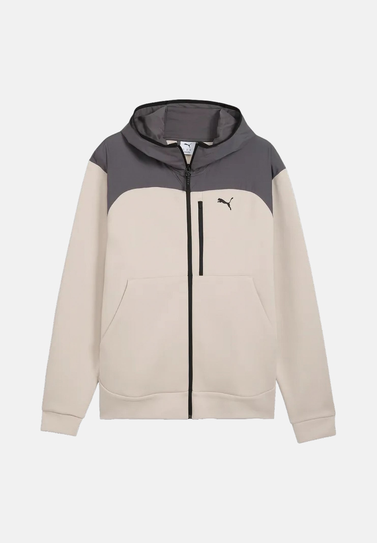 PUMA Felpa con zip PUMATECH beige e grigio per uomo con cappuccio integrato e tasca sul petto. 694490 82 PUMA