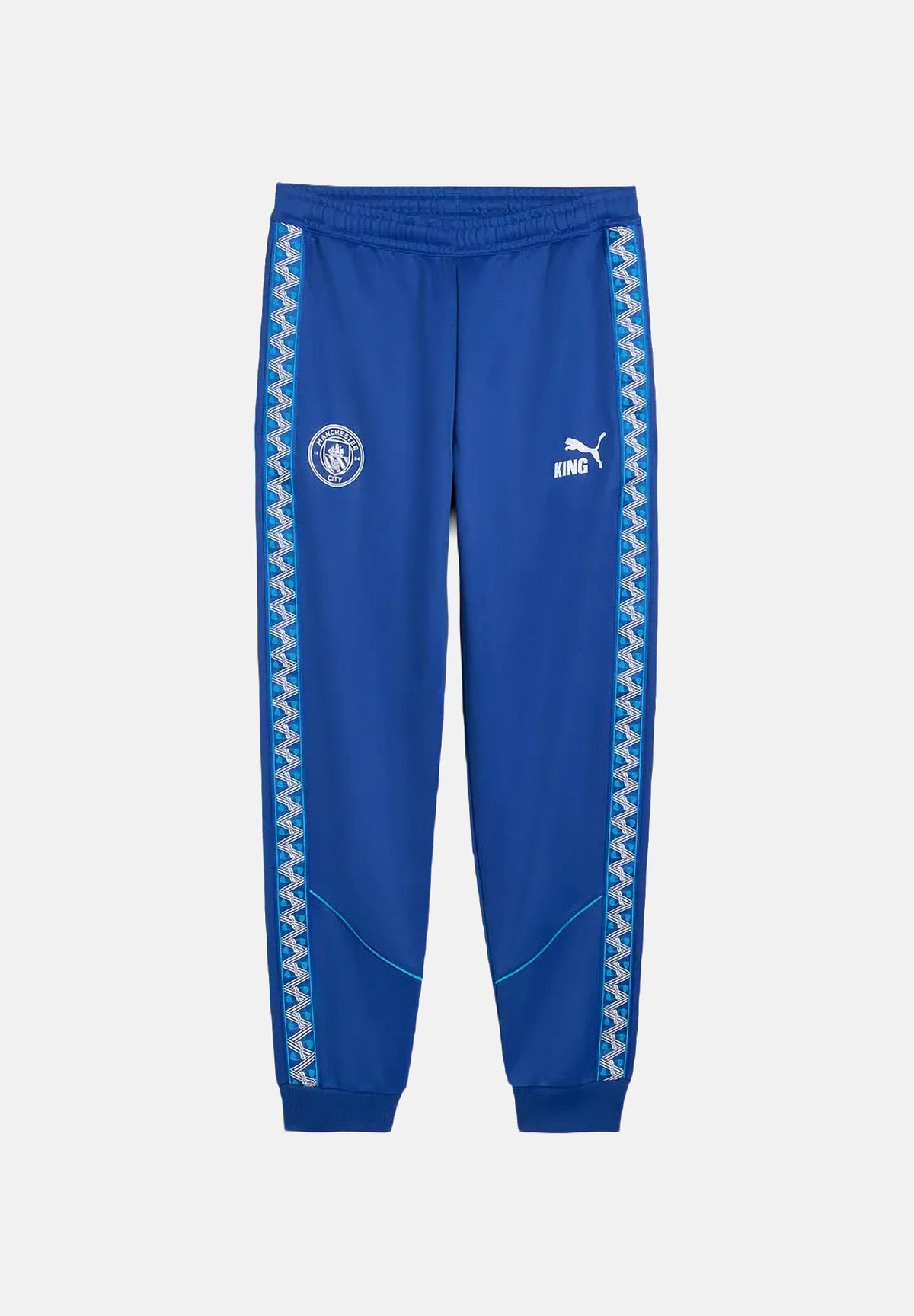 PUMA Pantaloni MANCHESTER CITY TRACK PANTS blu da uomo con bande laterali lavorate e caviglie con polsino. 786297 31 PUMA