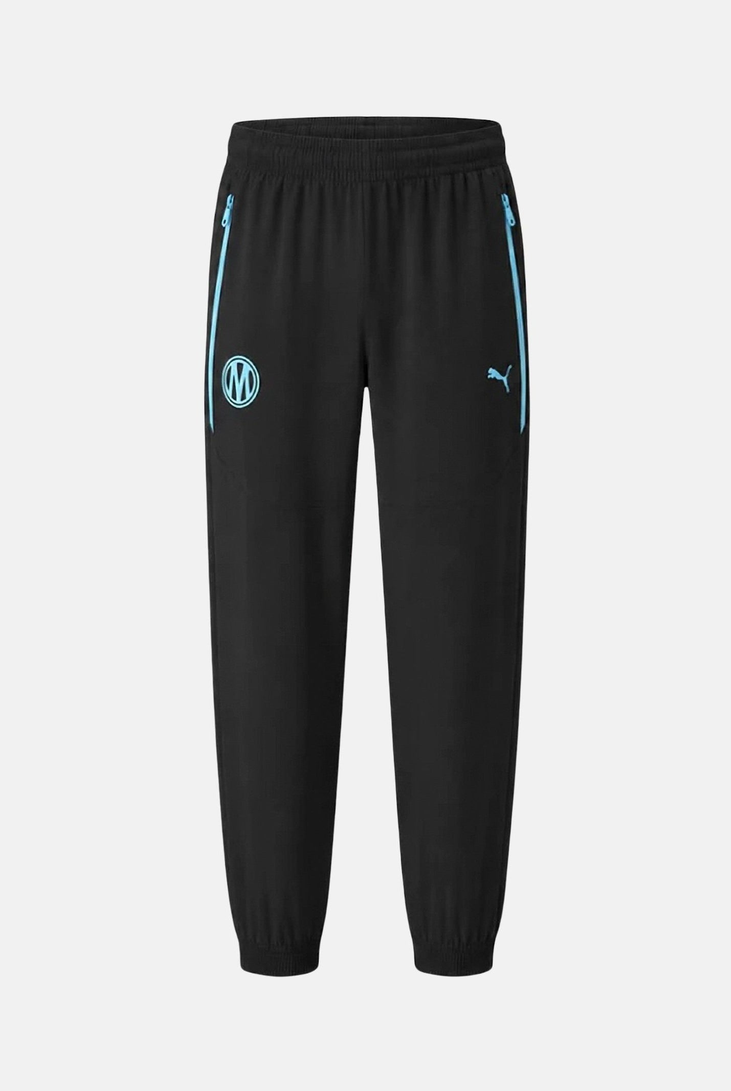PUMA Pantaloni OLYMPIQUE DE MARSEILLE vibrant blue, blu e nero da uomo con dettagli logo e stemma 786450 20 PUMA