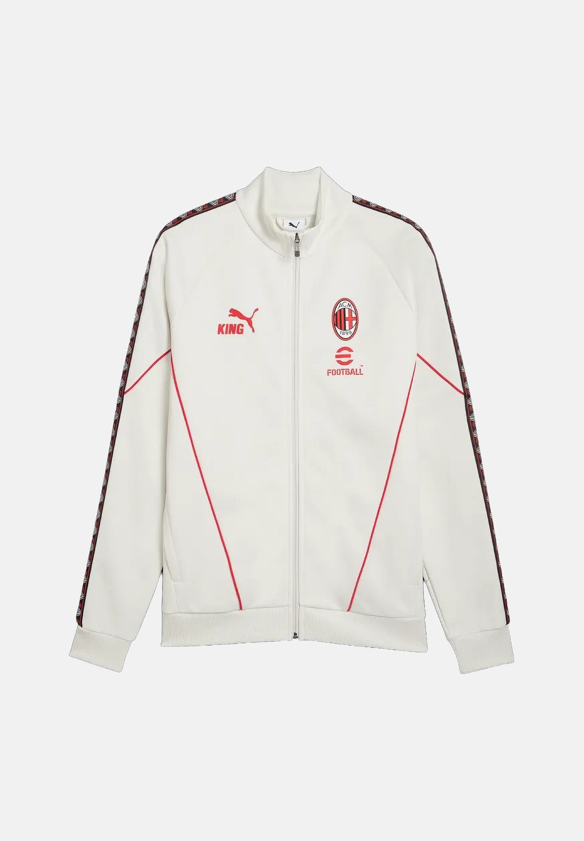 PUMA Felpa con zip AC MILAN TRACK JACKET bianco da uomo con colletto dritto e sottili profili rossi. 786735 18 PUMA