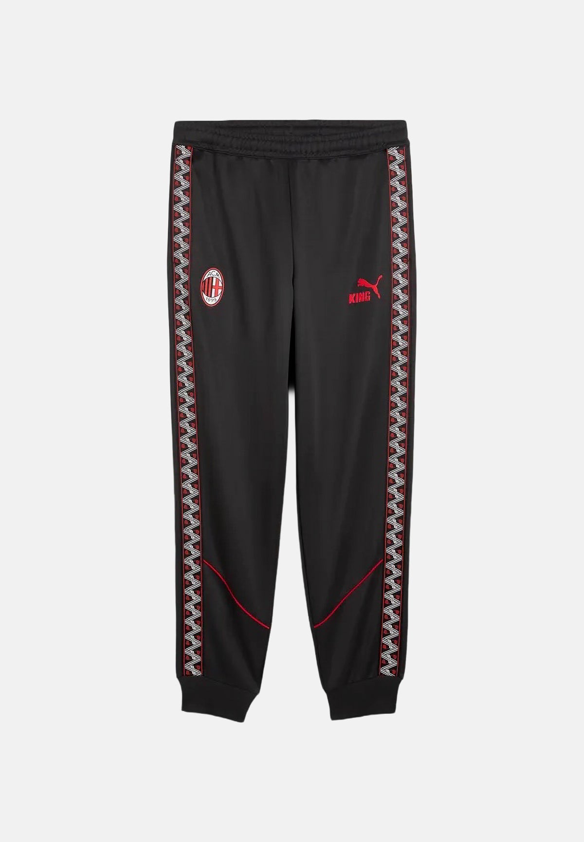 PUMA Pantaloni AC MILAN TRACK PANTS nero da uomo con profili rossi sui fianchi e caviglie con polsino. 786736 17 PUMA