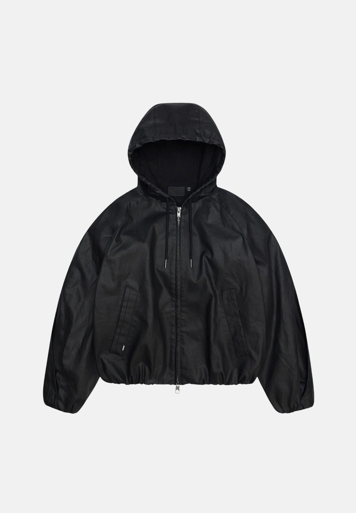 RAINS Giubbotto di pelle HEAVY WOVEN JACKET nero per uomo e donna con cappuccio e maniche con pieghe strutturate RA19230 BL RAINS