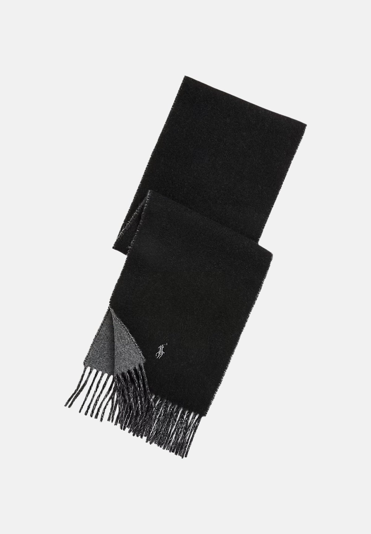RALPH LAUREN Sciarpa nera per uomo e donna con frange decorative alle estremità 449959334001 . RALPH LAUREN