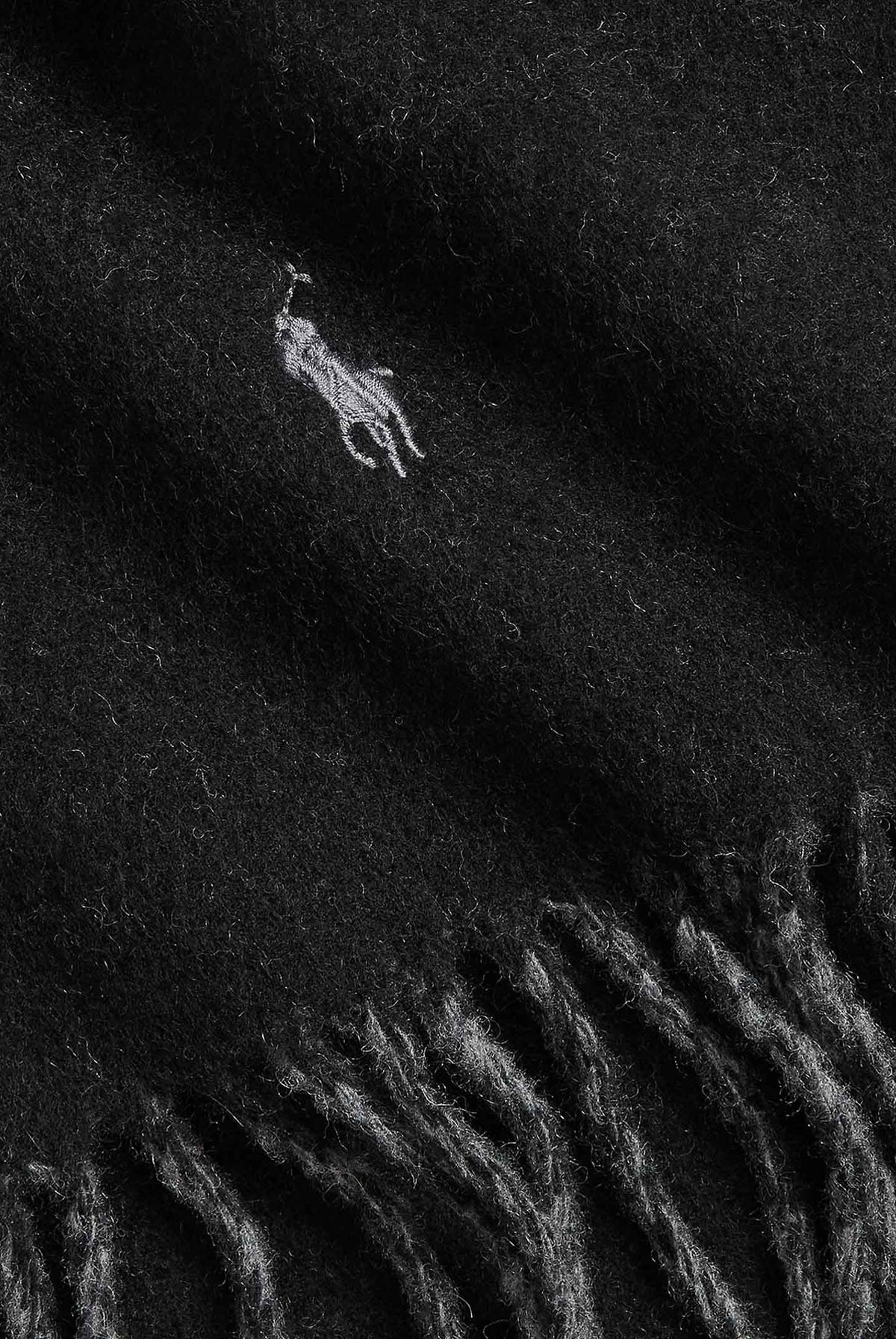 RALPH LAUREN Sciarpa nera per uomo e donna con frange decorative alle estremità 449959334001 . RALPH LAUREN