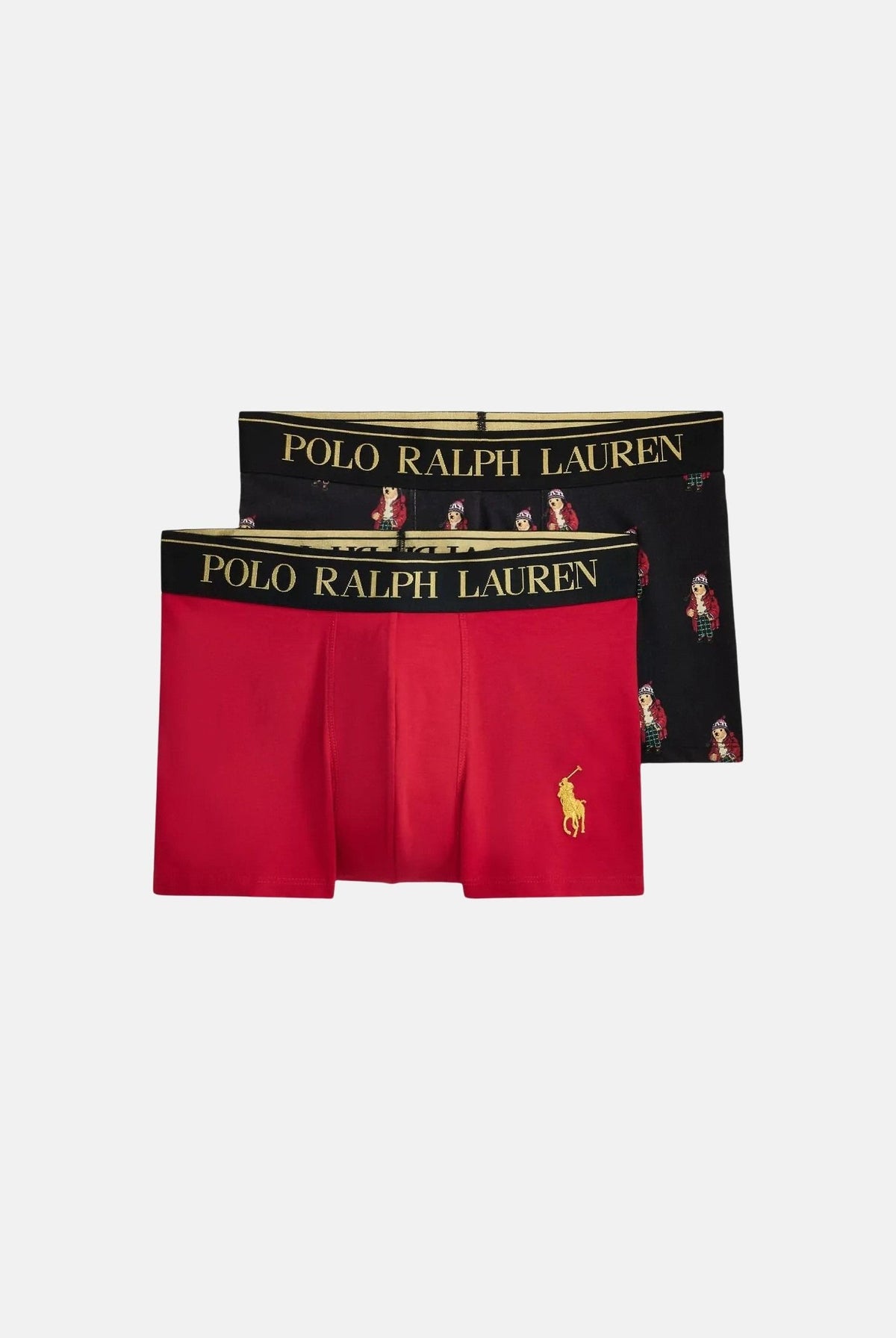 RALPH LAUREN Boxer set 2 paia rosso-nero per uomo con iconico logo ricamato e fascia elastica logata. 714843425018 . RALPH LAUREN