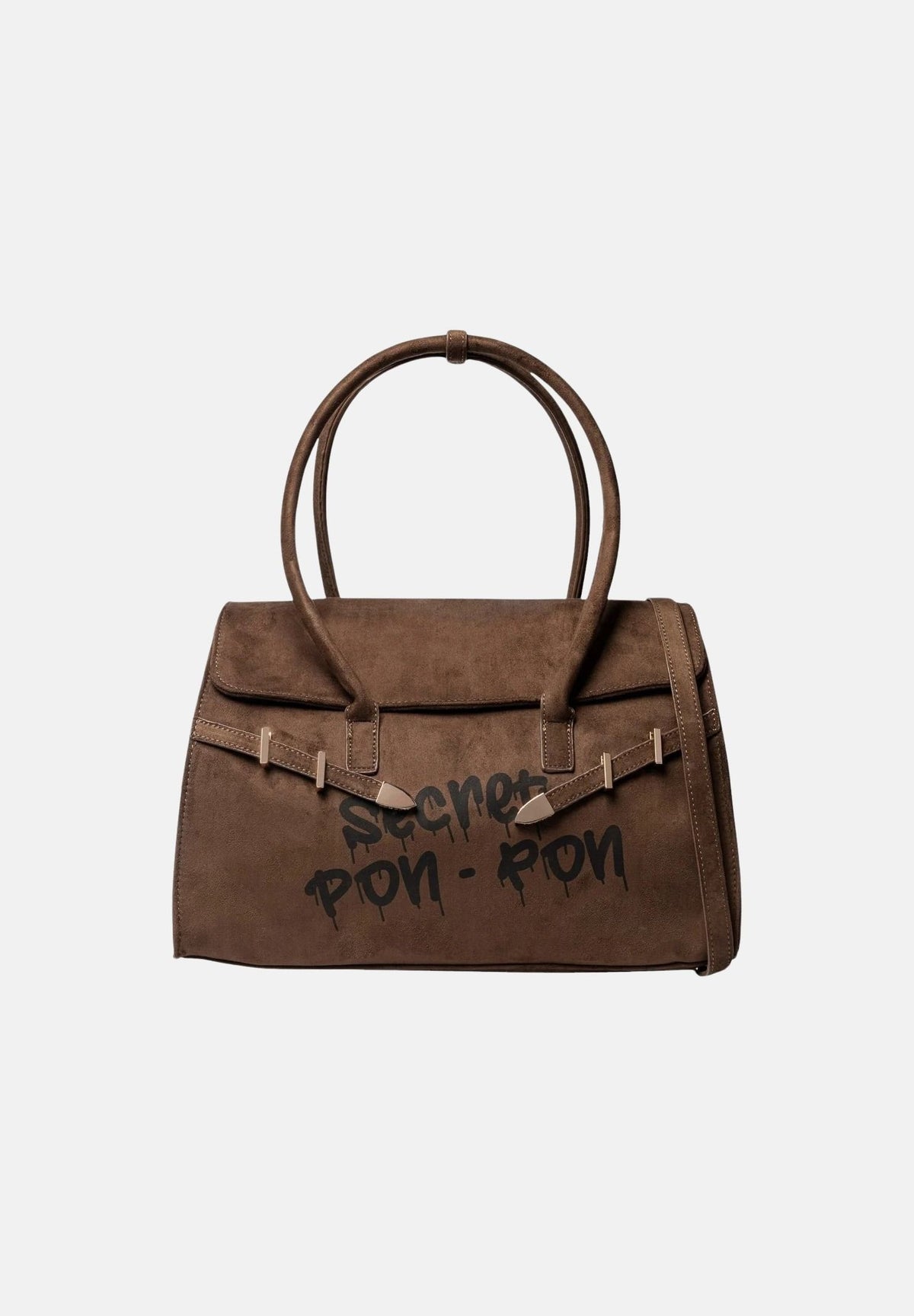 SECRET PON PON Borsa a mano KEYLA M Cocoa marrone da donna, effetto scamosciato, con manico arcuato, cinturino e logo frontale.<BR/> KEYLA-M CO SECRET PON PON
