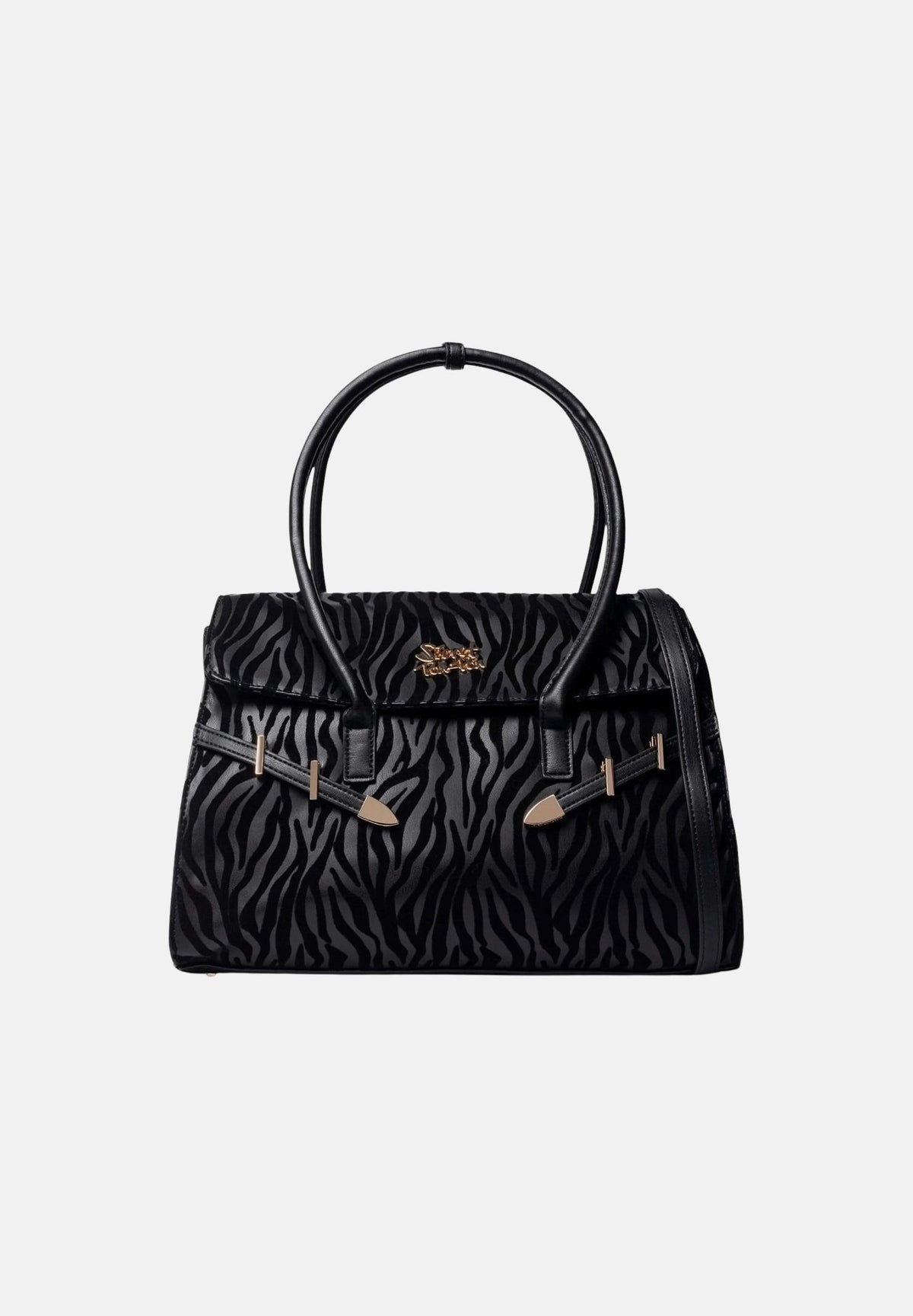 SECRET PON PON Borsa a mano WINNIFRED ZEBRA Zebra Black nera e grigia da donna, con doppi manici, tracolla e patta magnetica.<BR/> WINNIFRED-ZEBRA ZEBL SECRET PON PON