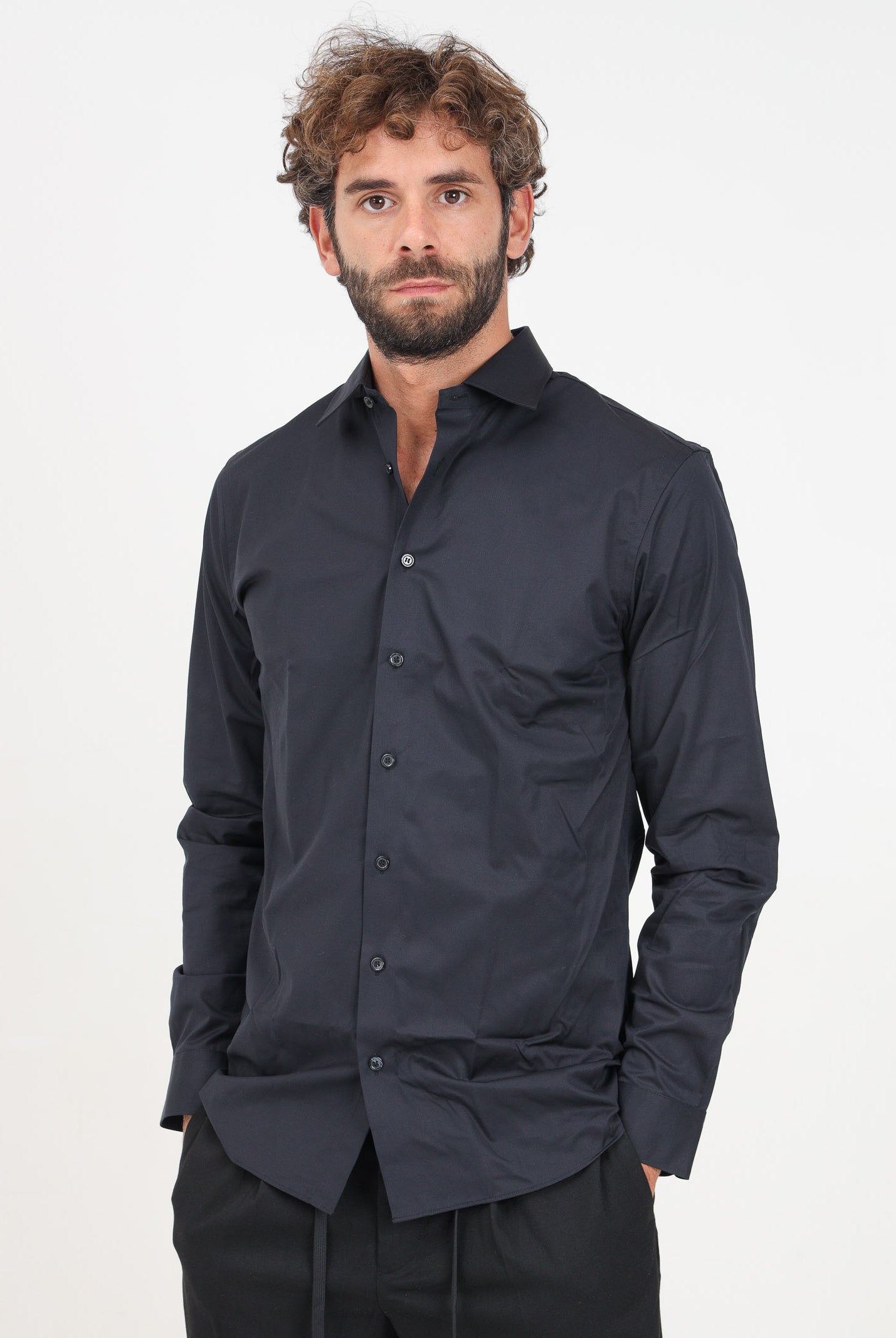 SELECTED HOMME Camicia a manica luna nera da uomo 16080200 BLACK SELECTED HOMME