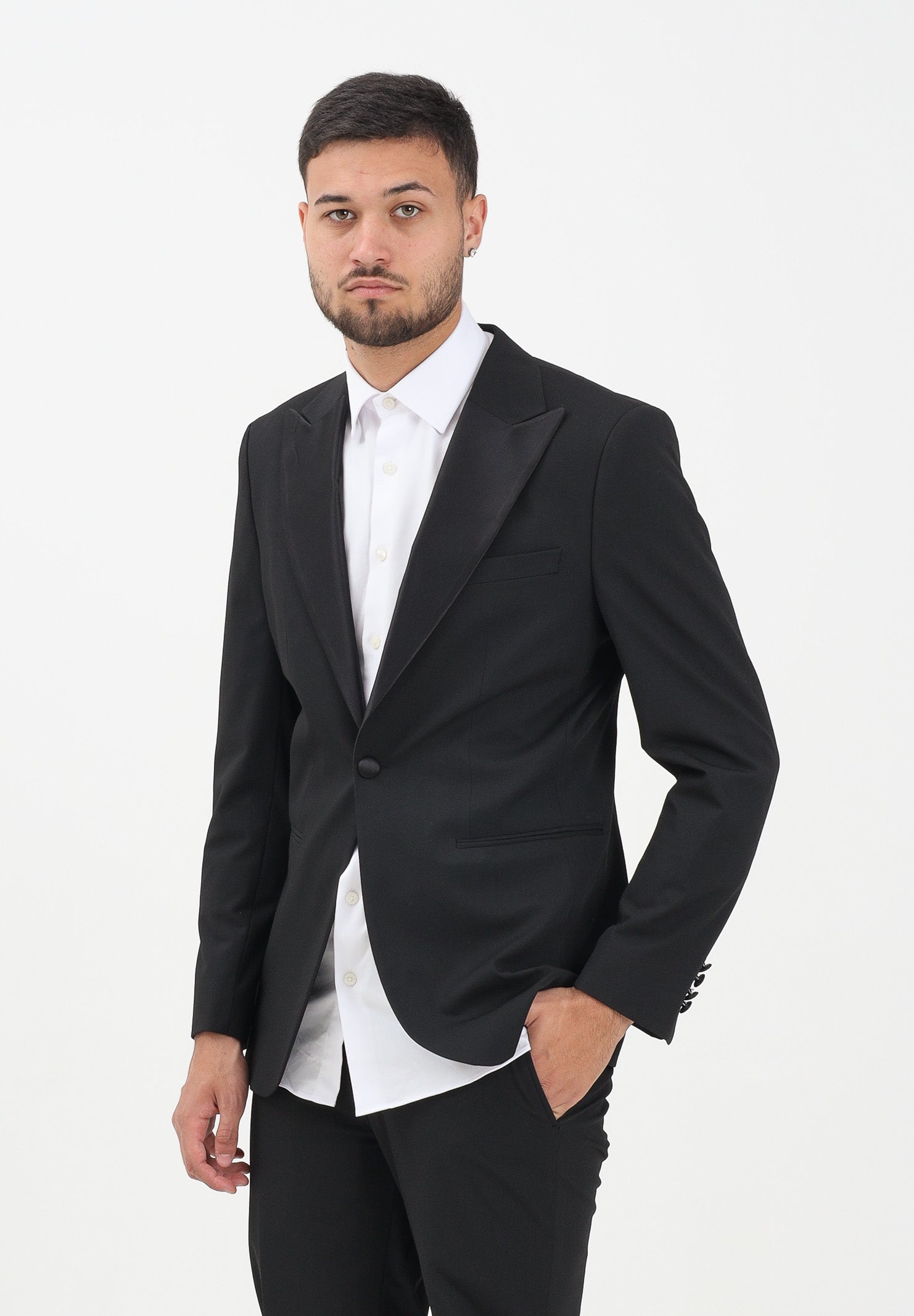 SELECTED HOMME Giacca nera da uomo con collo in raso 16091939 Black SELECTED HOMME