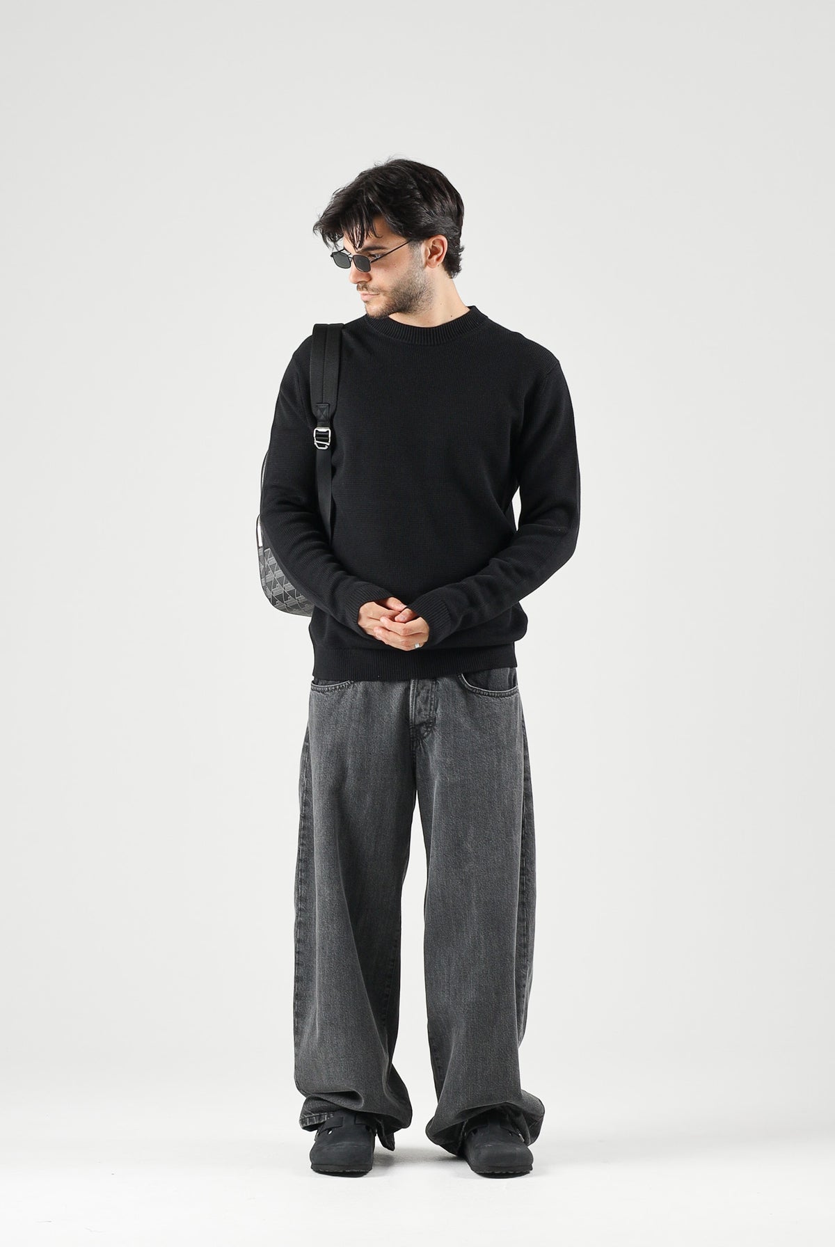SELECTED HOMME Maglia SLHMALCOLM girocollo nera da uomo con bordi a coste 16092599 BL SELECTED HOMME