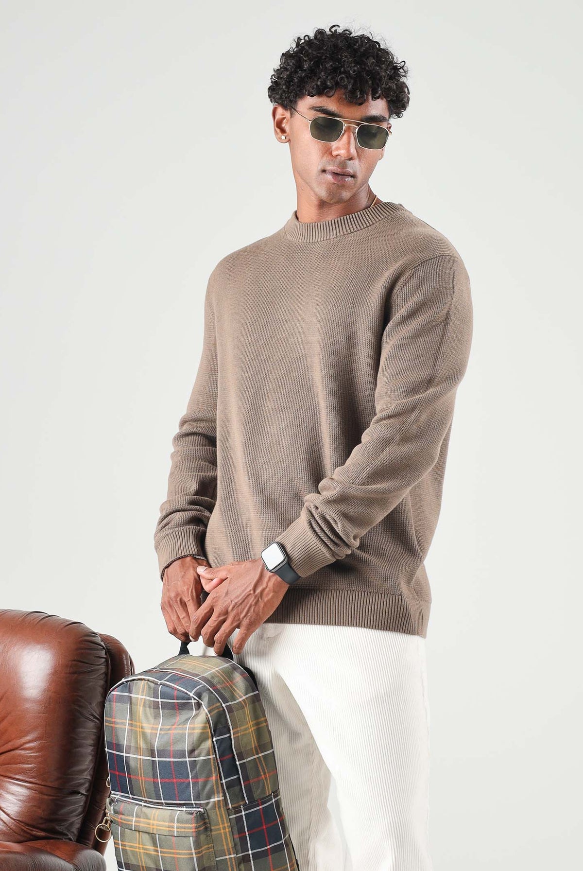 SELECTED HOMME Maglione DANE girocollo morel marrone per uomo e donna con collo a listino e lavorazione a nido d'ape. 16092599 MOR SELECTED HOMME
