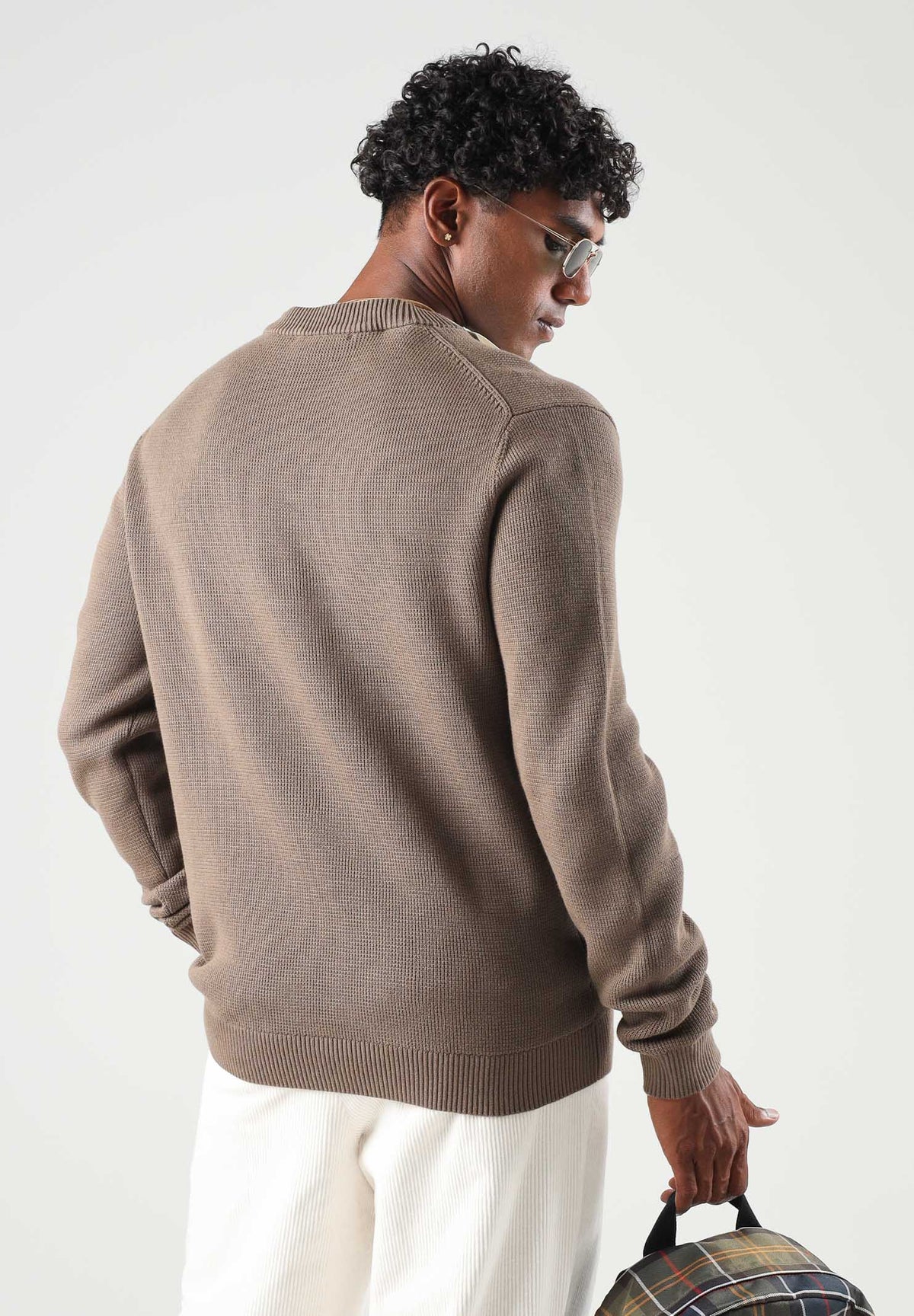 SELECTED HOMME Maglione DANE girocollo morel marrone per uomo e donna con collo a listino e lavorazione a nido d'ape. 16092599 MOR SELECTED HOMME