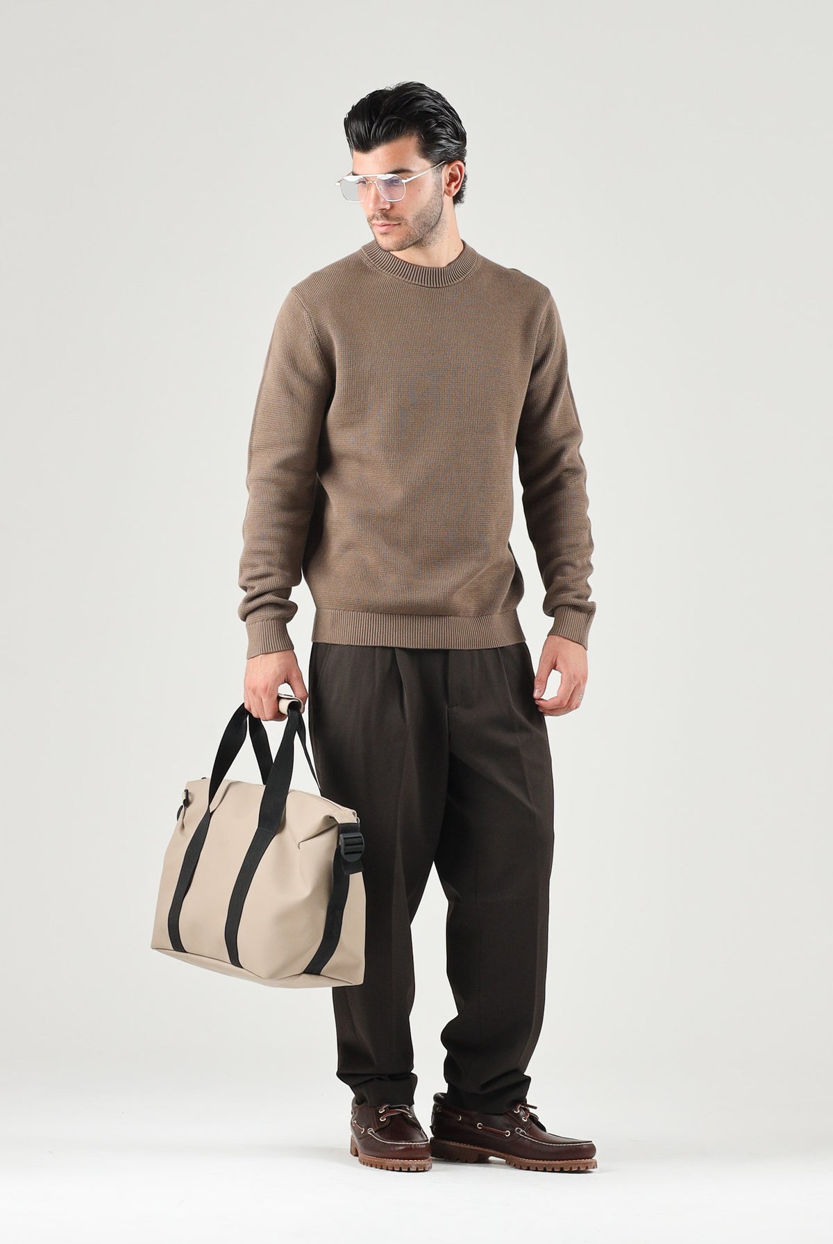 SELECTED HOMME Maglia DANE girocollo morel marrone per uomo con collo a listino e lavorazione a nido d'ape. 16092599 MOR SELECTED HOMME