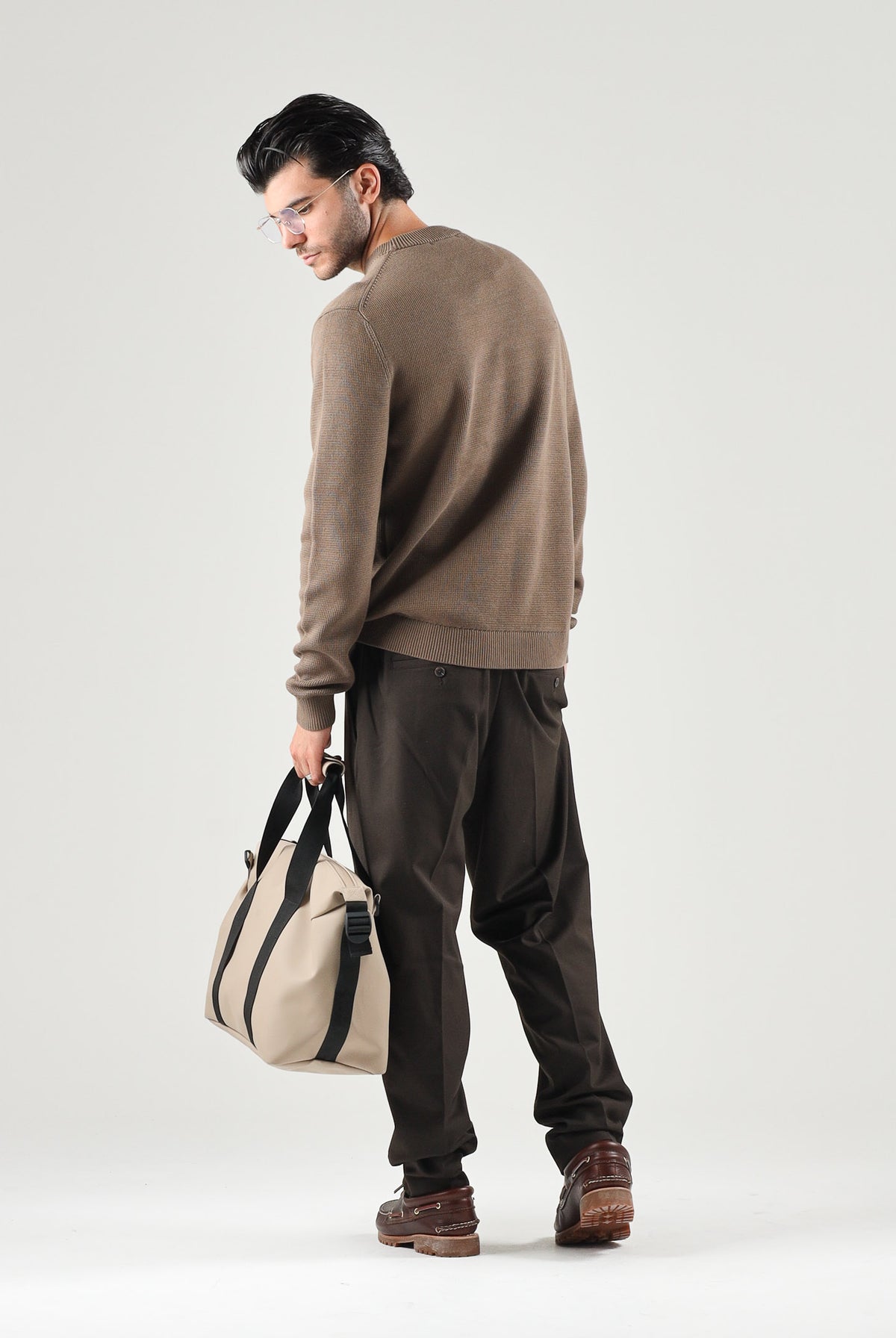 SELECTED HOMME Maglia DANE girocollo morel marrone per uomo con collo a listino e lavorazione a nido d'ape. 16092599 MOR SELECTED HOMME