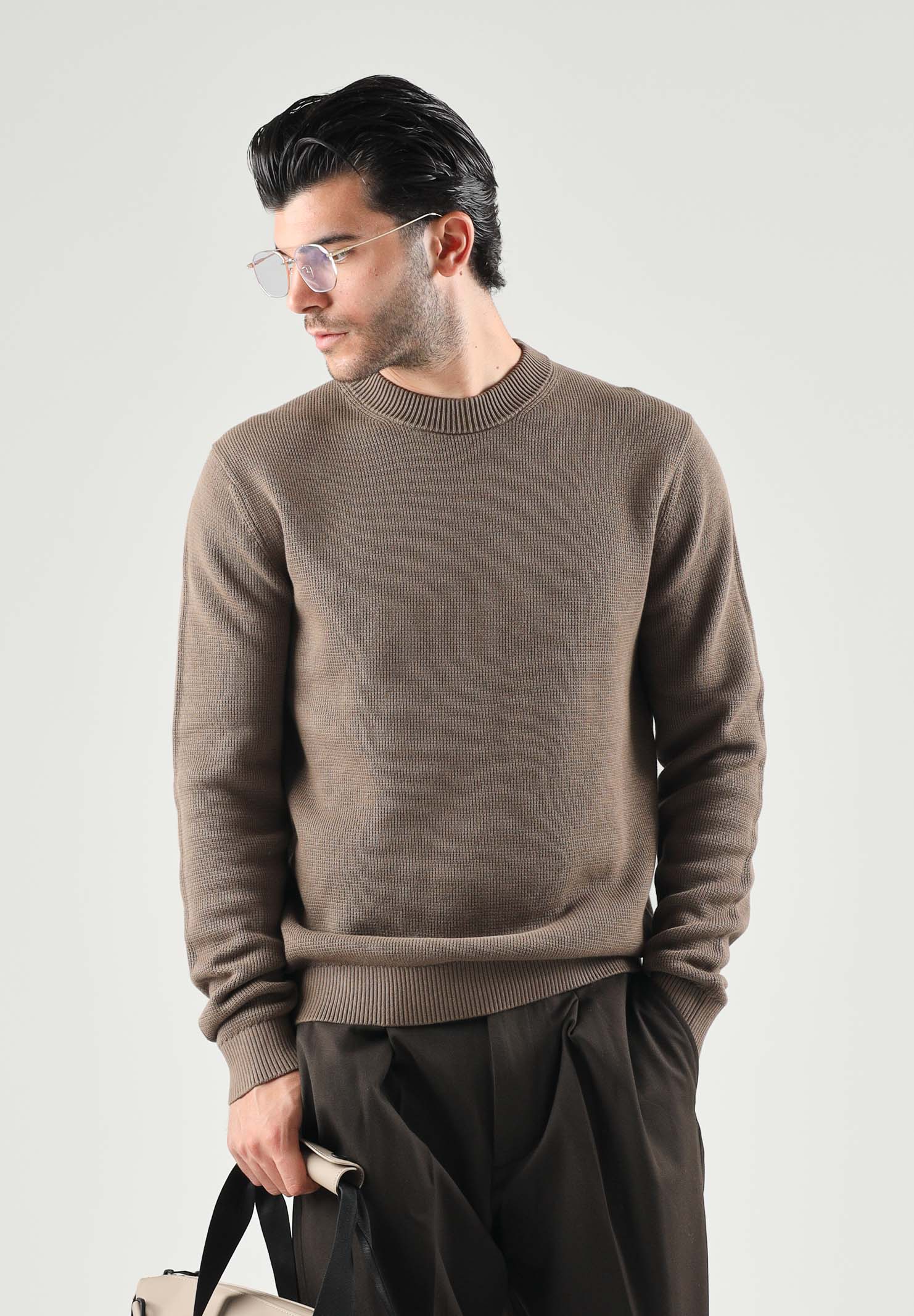 SELECTED HOMME Maglia DANE morel per uomo con collo a listino e lavorazione a nido d'ape. 16092599 MOR SELECTED HOMME