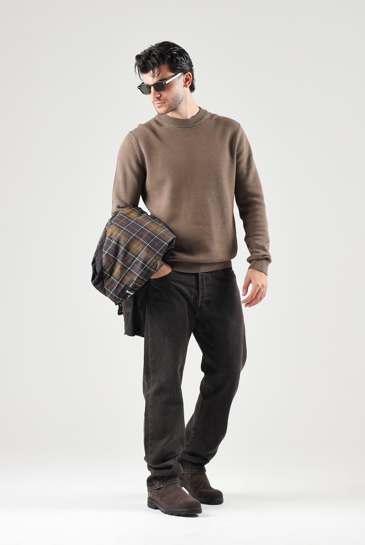 SELECTED HOMME Maglione DANE girocollo morel marrone per uomo e donna con collo a listino e lavorazione a nido d'ape. 16092599 MOR SELECTED HOMME