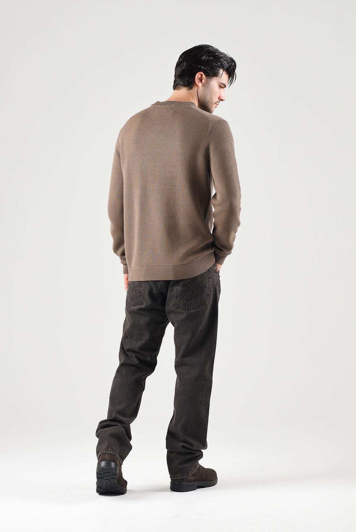 SELECTED HOMME Maglia DANE girocollo morel marrone per uomo con collo a listino e lavorazione a nido d'ape. 16092599 MOR SELECTED HOMME