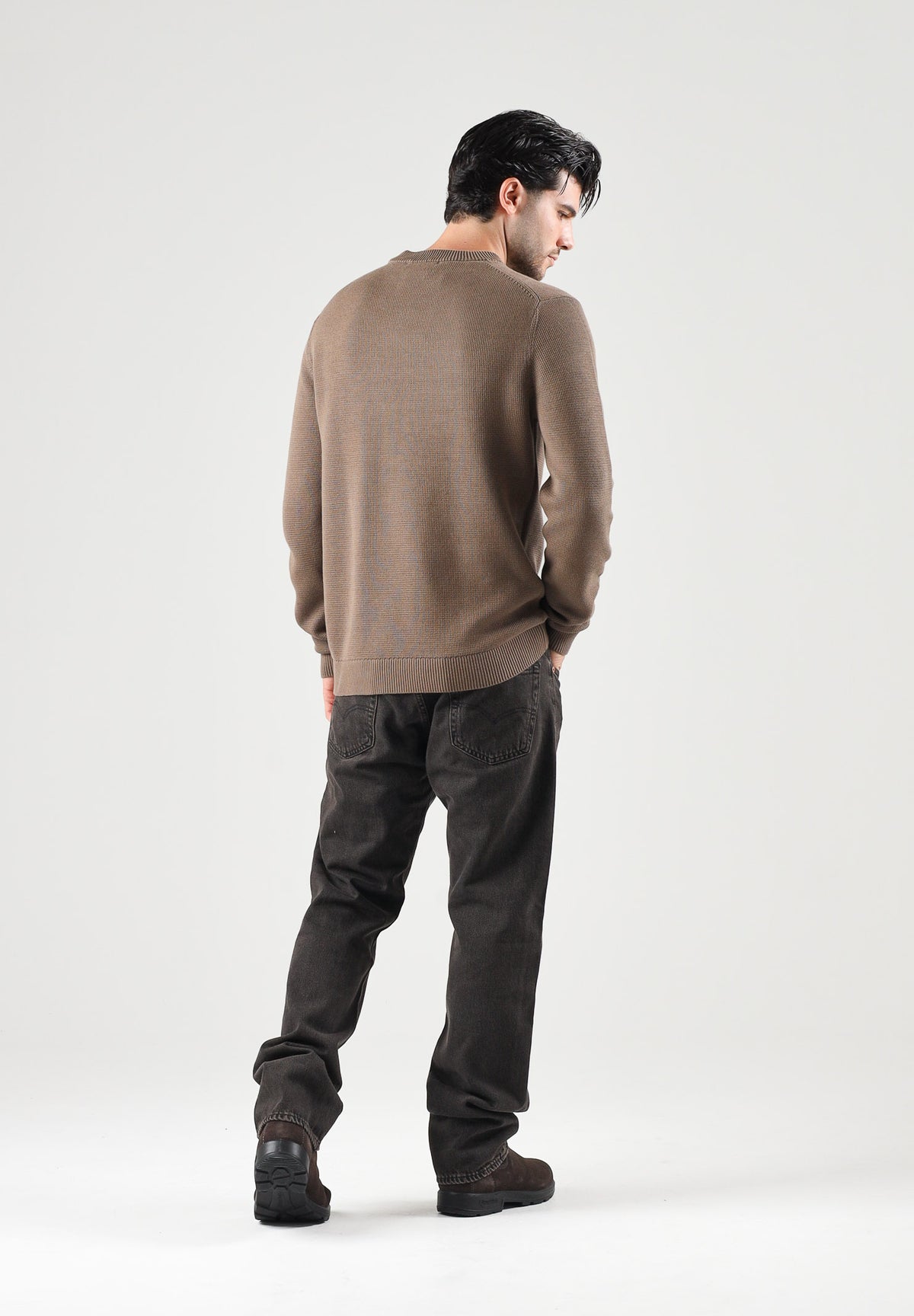 SELECTED HOMME Maglia DANE girocollo morel marrone per uomo con collo a listino e lavorazione a nido d'ape. 16092599 MOR SELECTED HOMME
