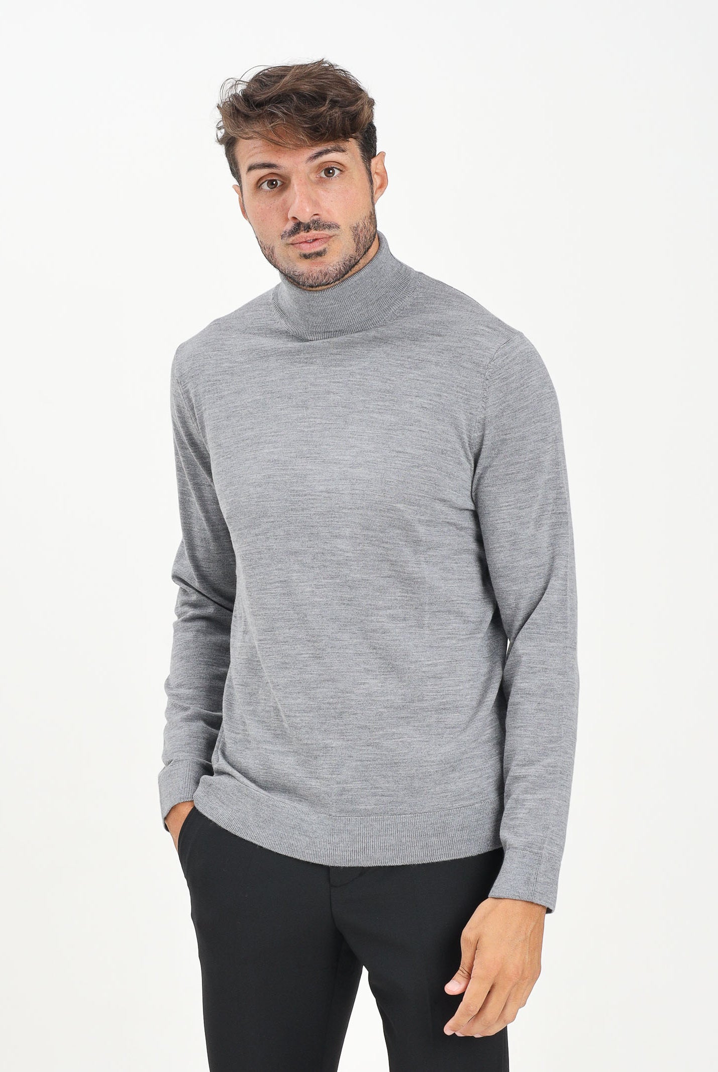 SELECTED HOMME Maglione a collo alto grigio da uomo 16094653 MediumGreyMel SELECTED HOMME