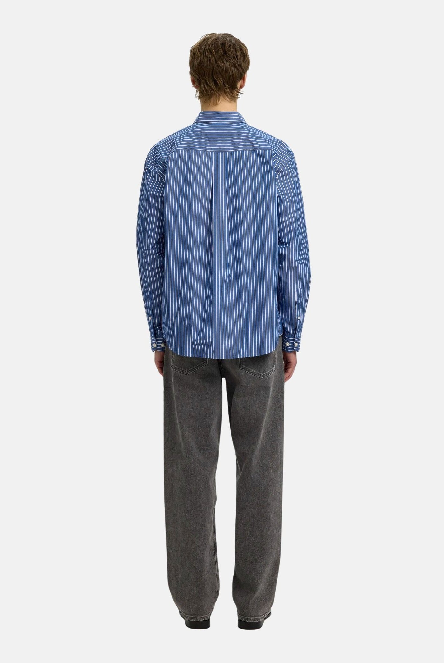 SELECTED HOMME Camicia manica lunga azzurra da uomo con motivo a righe verticali. 16101720 LI SELECTED HOMME