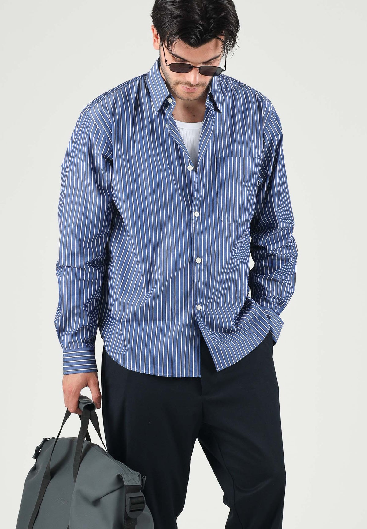 SELECTED HOMME Camicia manica lunga azzurra da uomo con motivo a righe verticali. 16101720 LI SELECTED HOMME