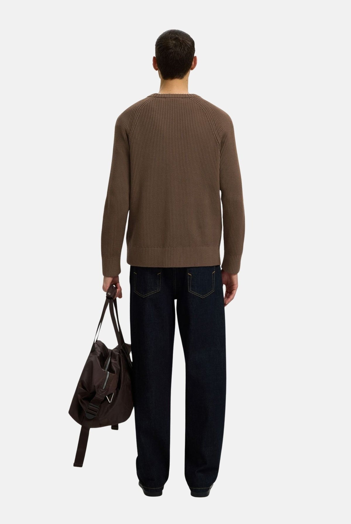SELECTED HOMME Maglione girocollo BRAUN KNIT RIB CREW NECK marrone per uomo con lavorazione a coste 16101766 CHCH SELECTED HOMME