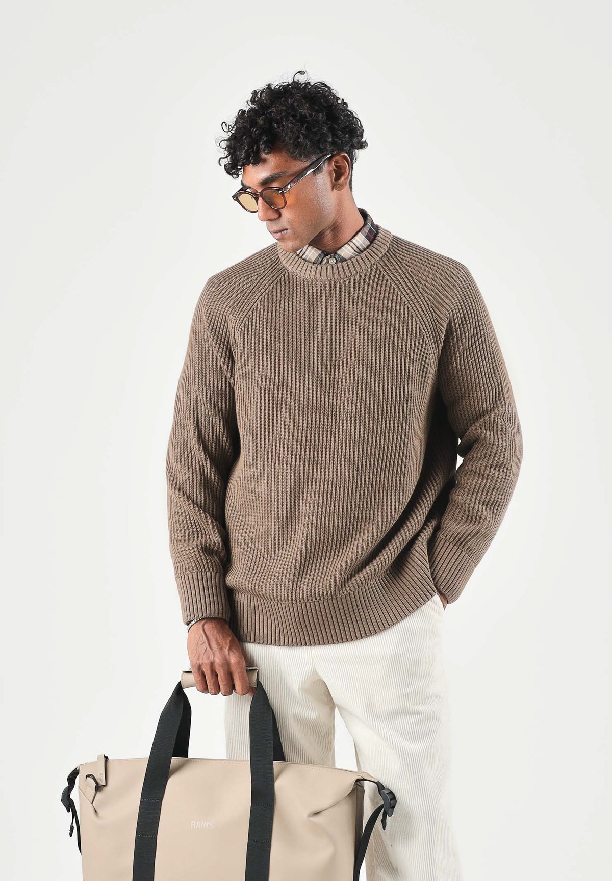 SELECTED HOMME Maglione girocollo BRAUN KNIT RIB CREW NECK marrone per uomo con lavorazione a coste 16101766 CHCH SELECTED HOMME